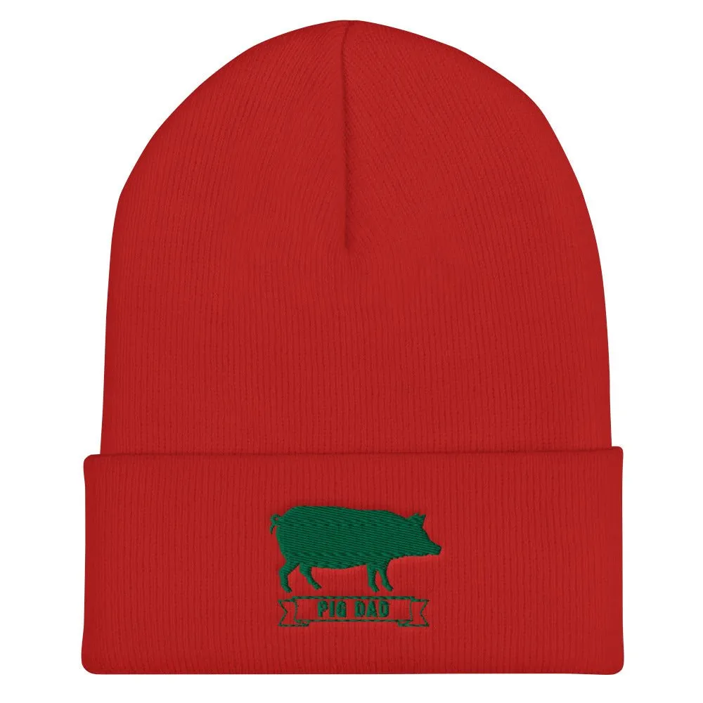 Pig Dad Cuffed Knit Hat proud parent pig hog farmer farming cap hat