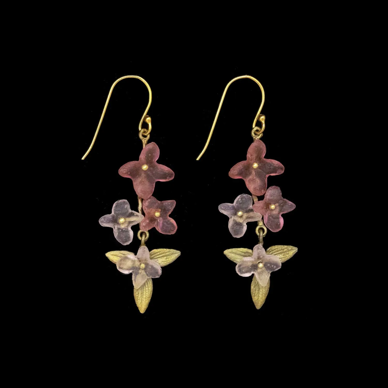 Pink Hydrangea Earrings - Long Wire