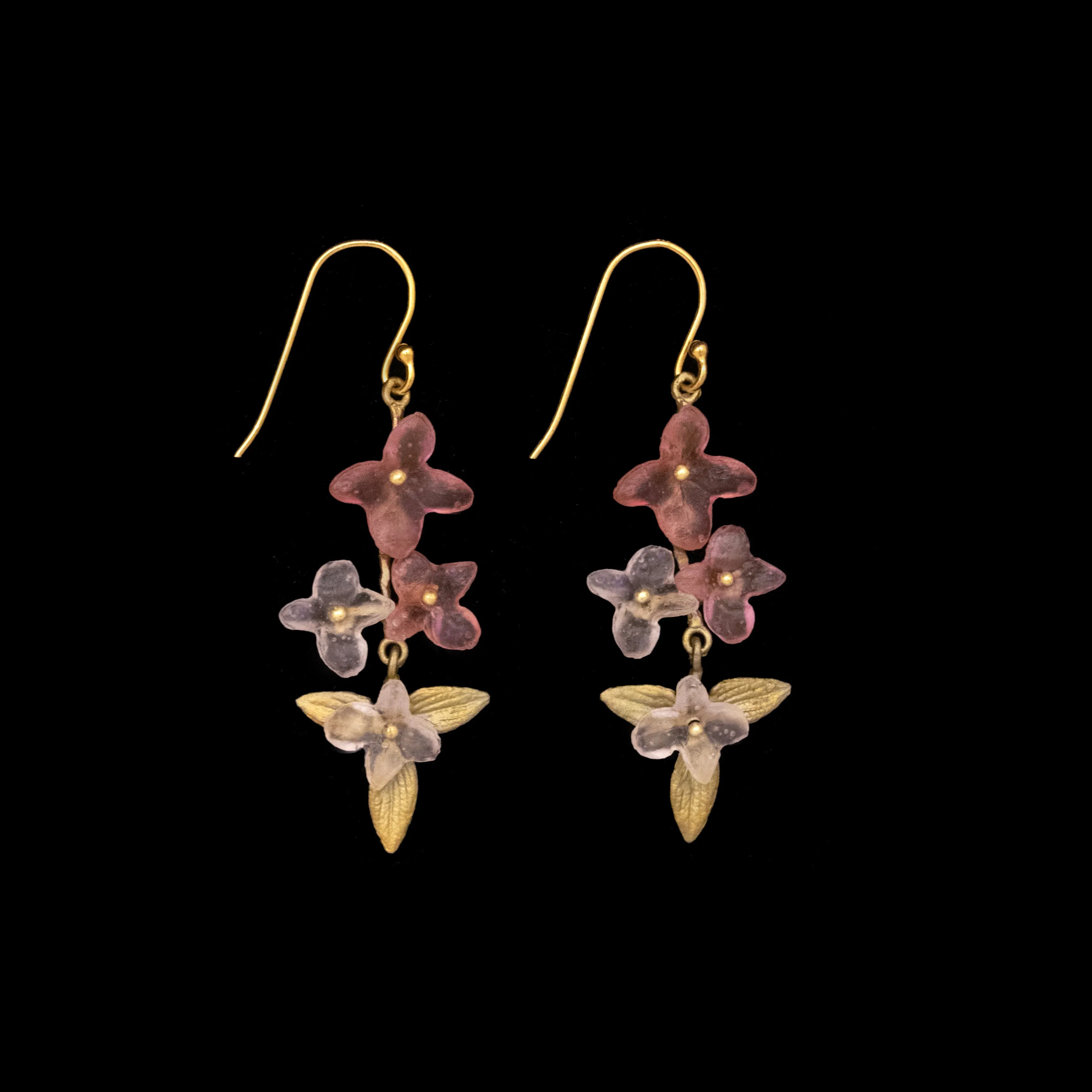 Pink Hydrangea Earrings - Long Wire