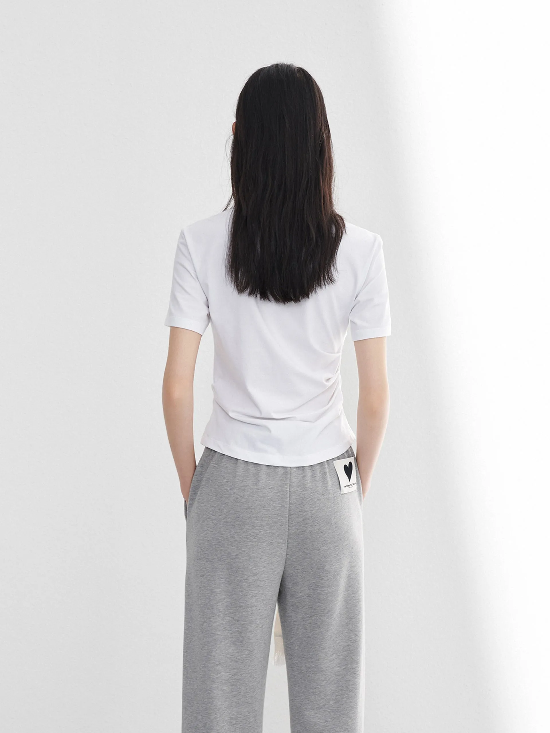 Pleated Slanted Placket Top