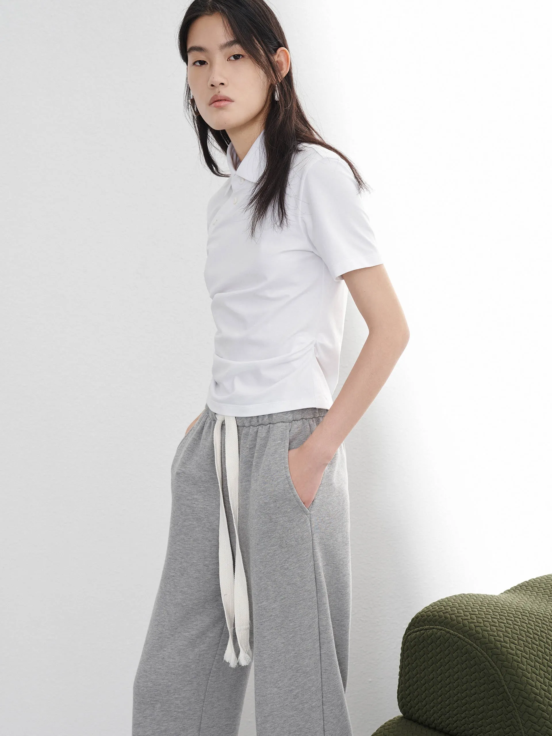 Pleated Slanted Placket Top
