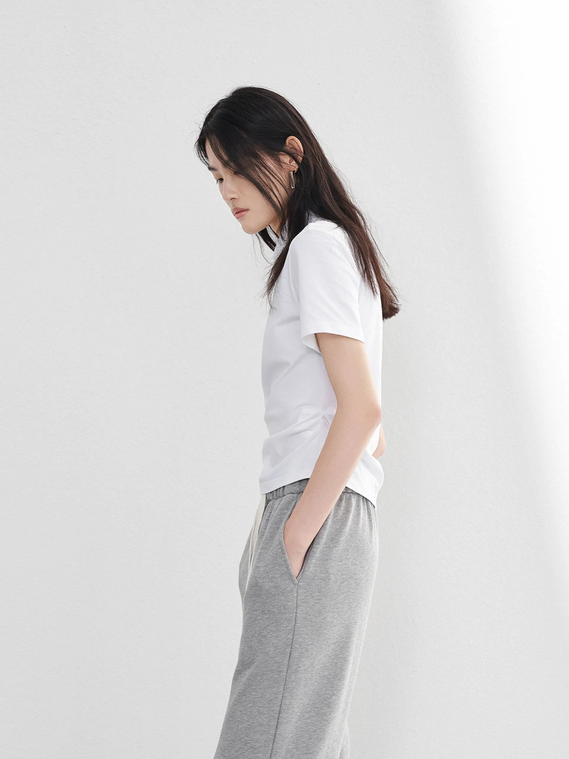 Pleated Slanted Placket Top