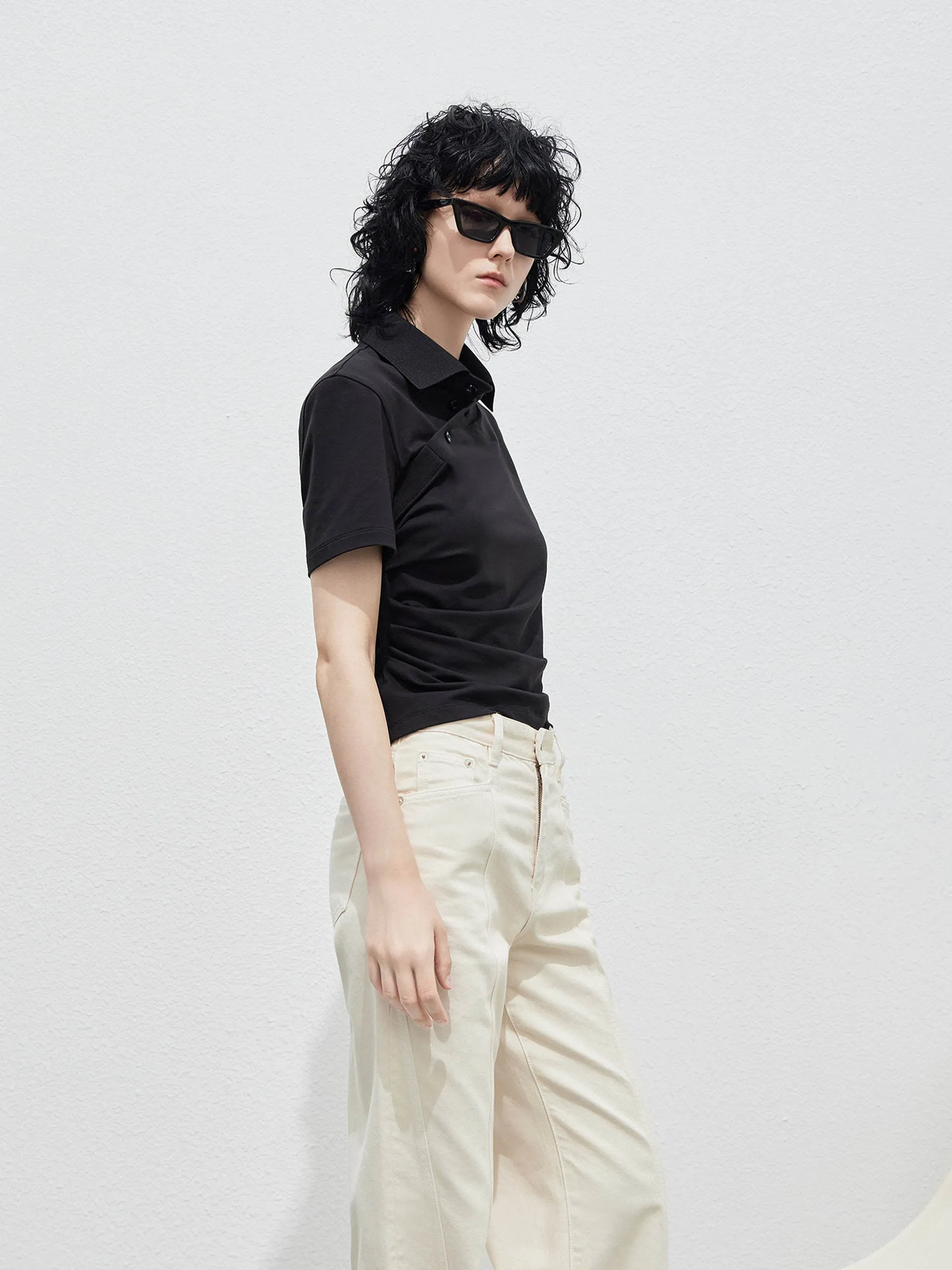 Pleated Slanted Placket Top