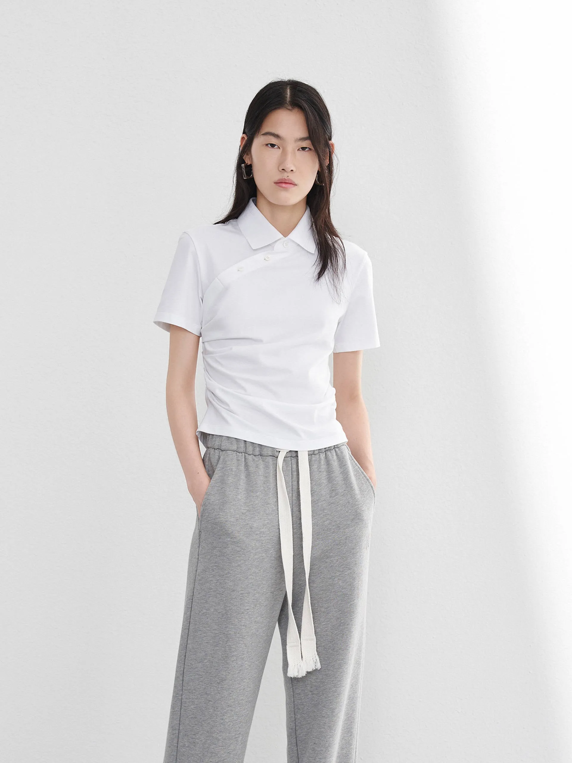 Pleated Slanted Placket Top