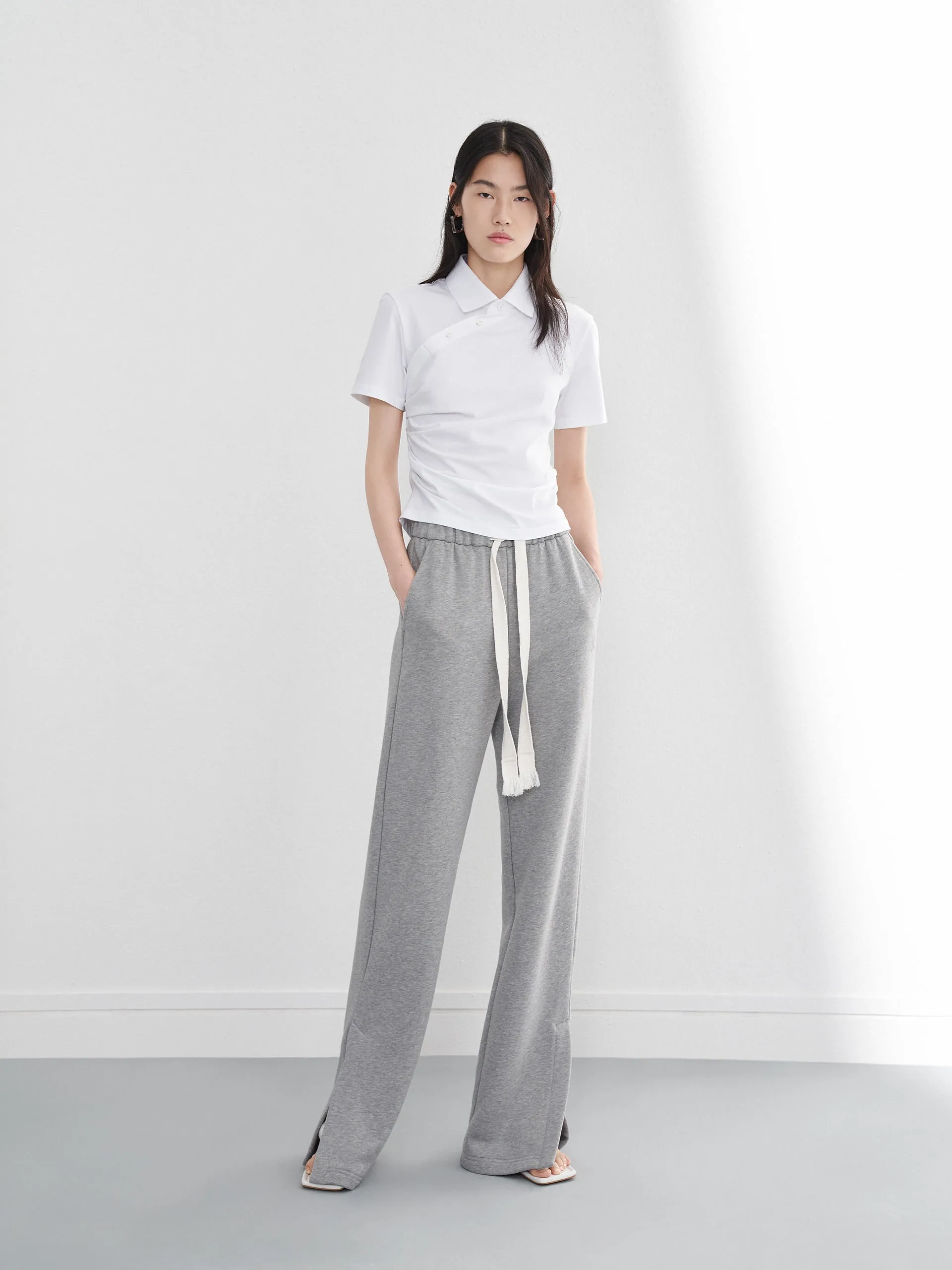 Pleated Slanted Placket Top