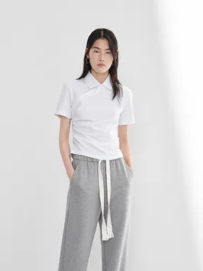 Pleated Slanted Placket Top