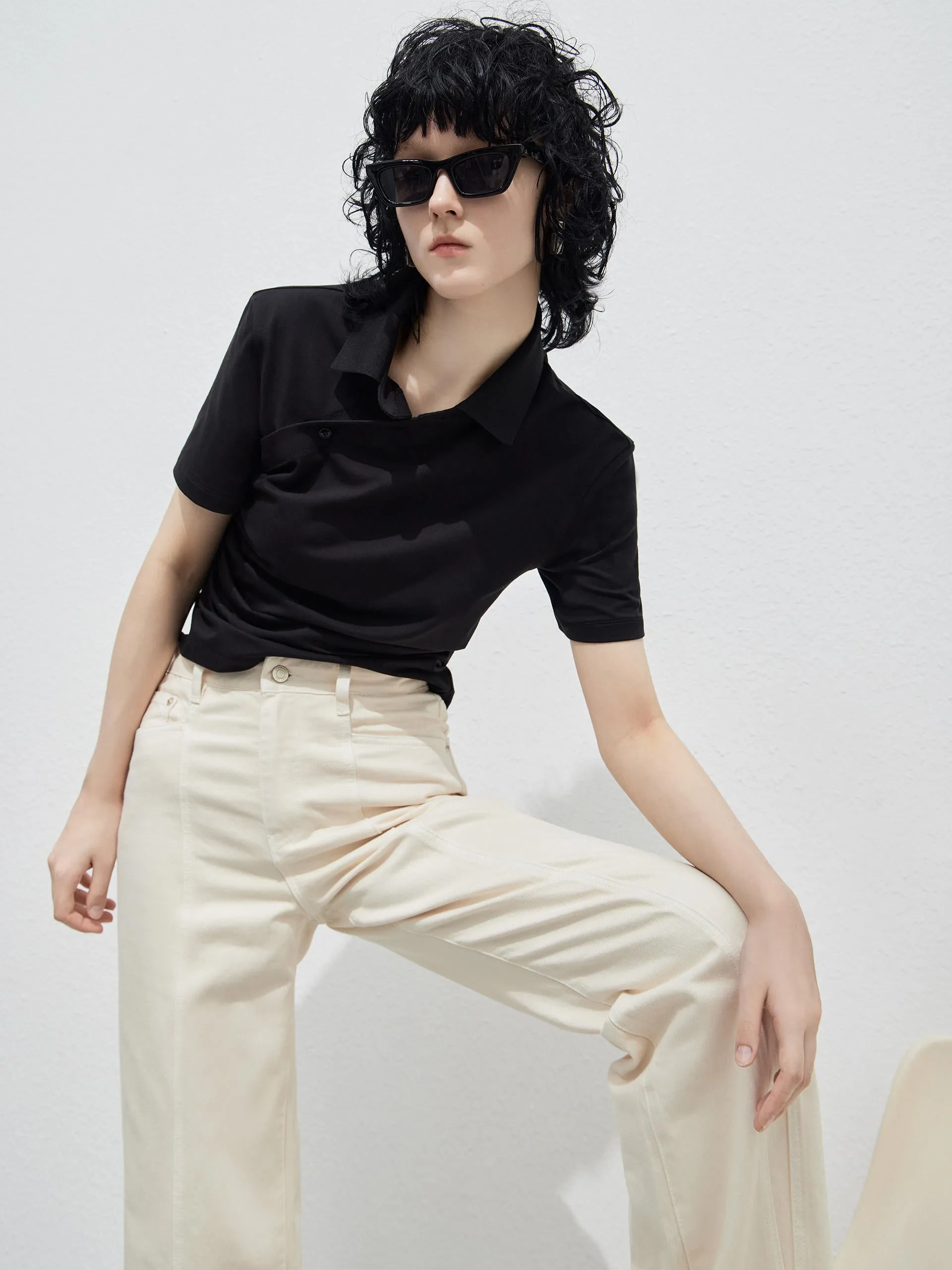 Pleated Slanted Placket Top