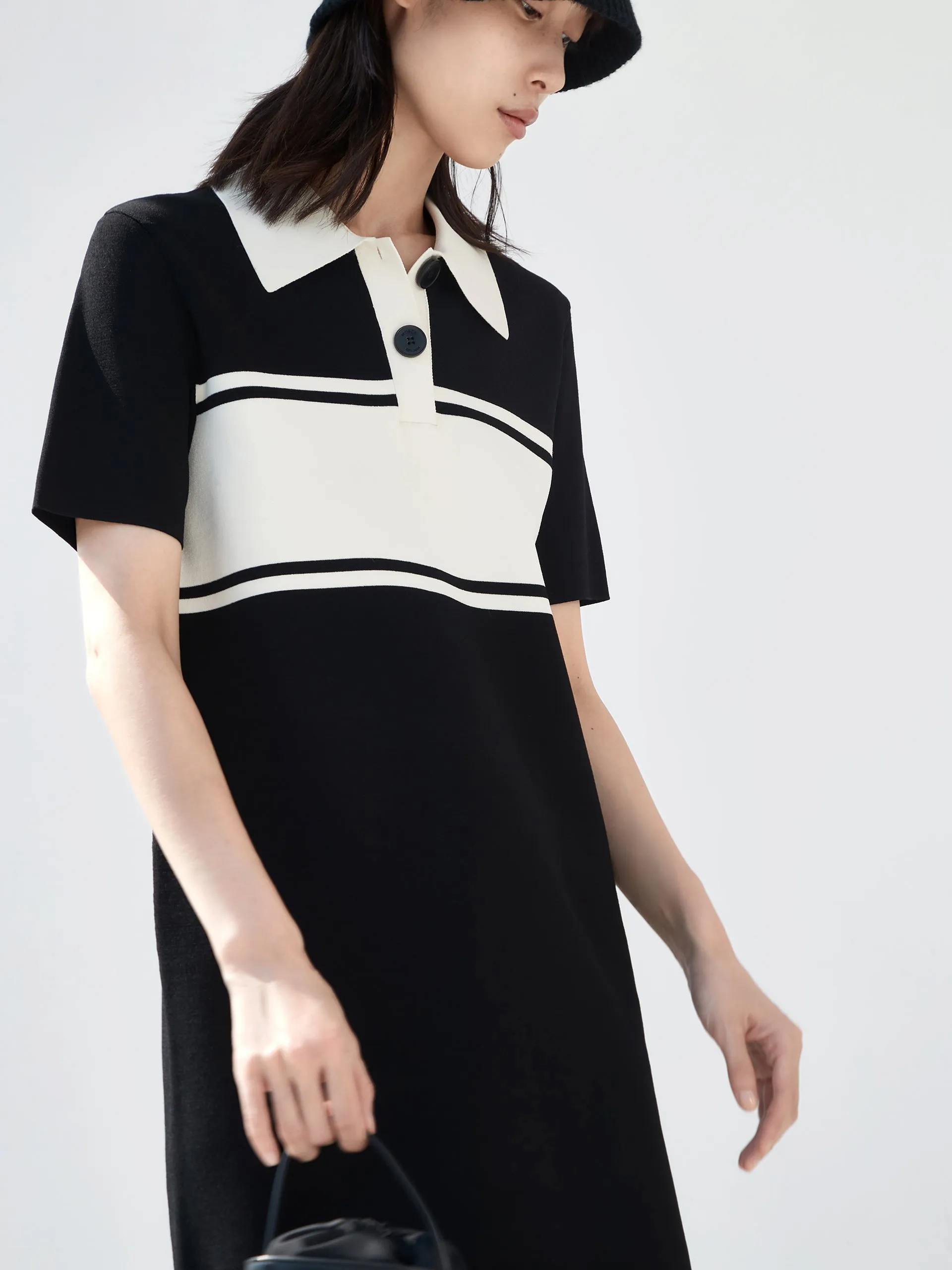 Polo Collar Contrast Mini Dress