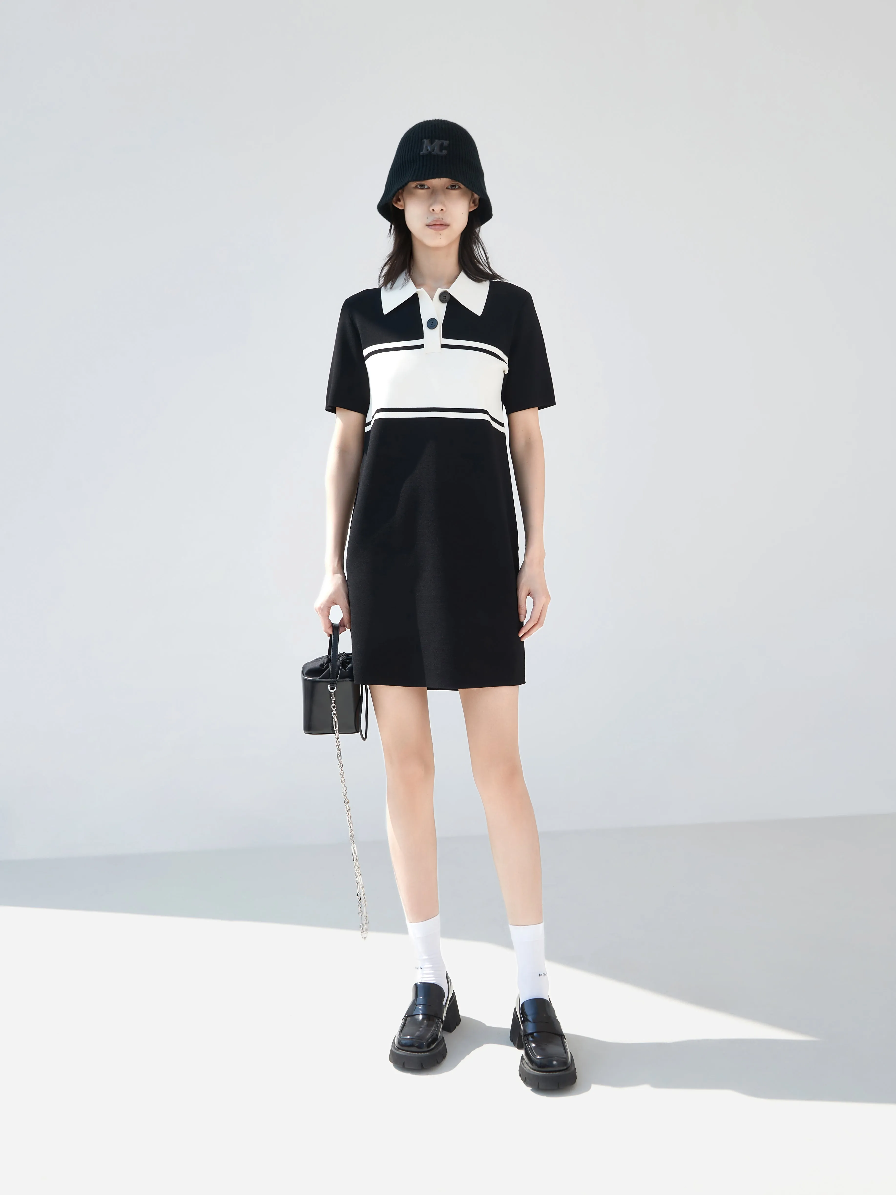 Polo Collar Contrast Mini Dress