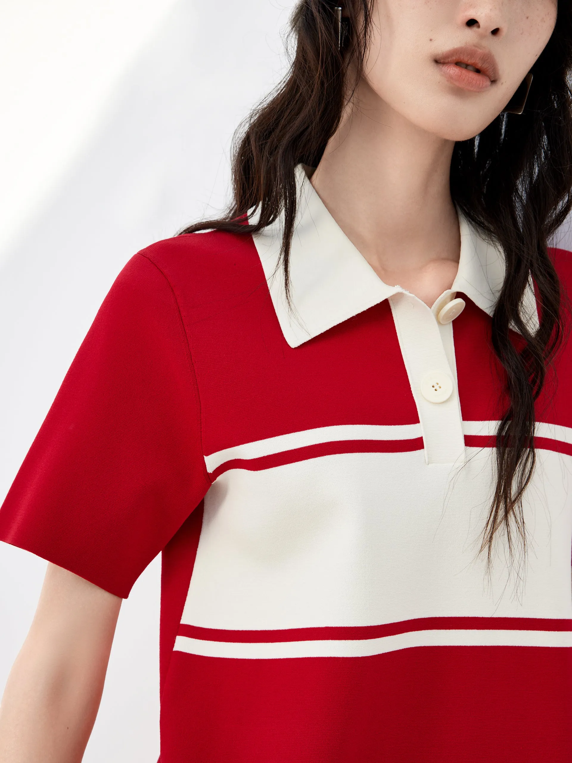 Polo Collar Contrast Mini Dress