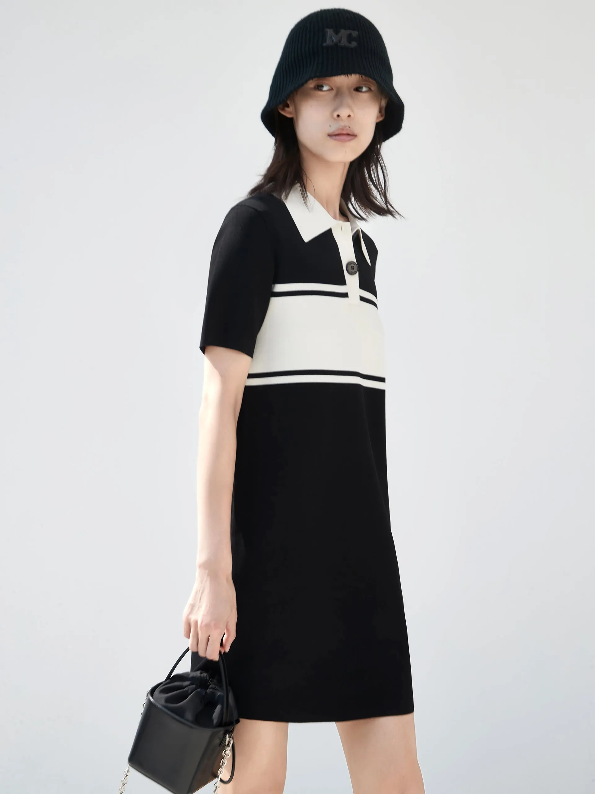 Polo Collar Contrast Mini Dress