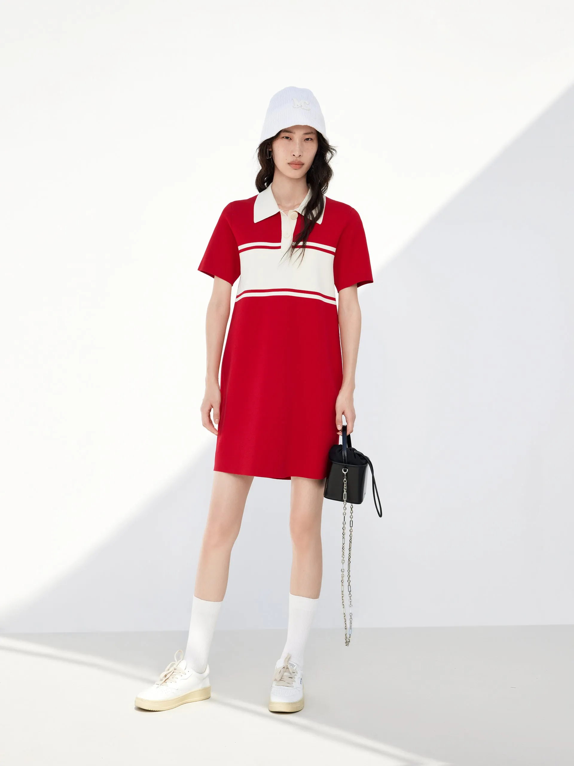 Polo Collar Contrast Mini Dress