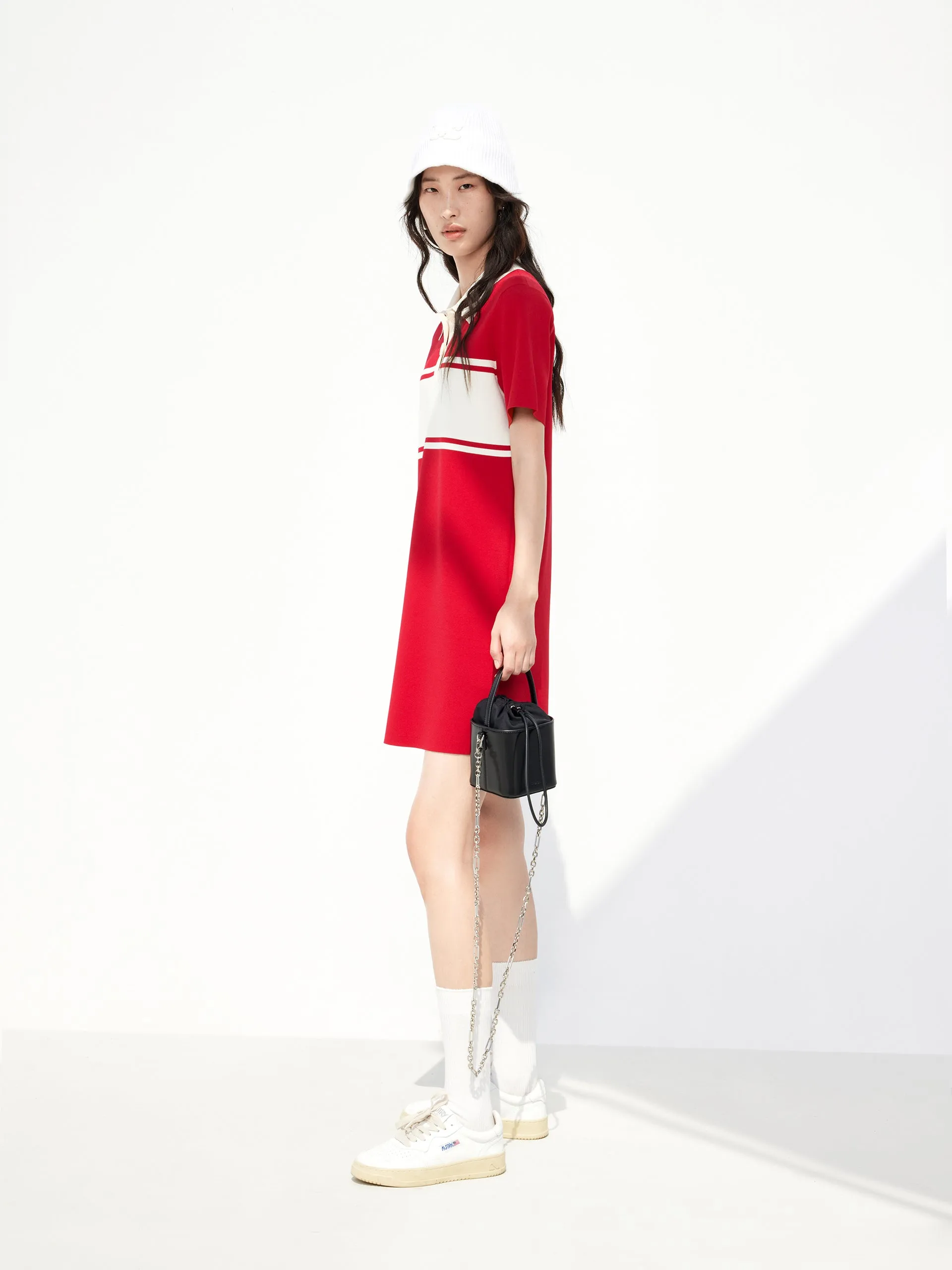 Polo Collar Contrast Mini Dress