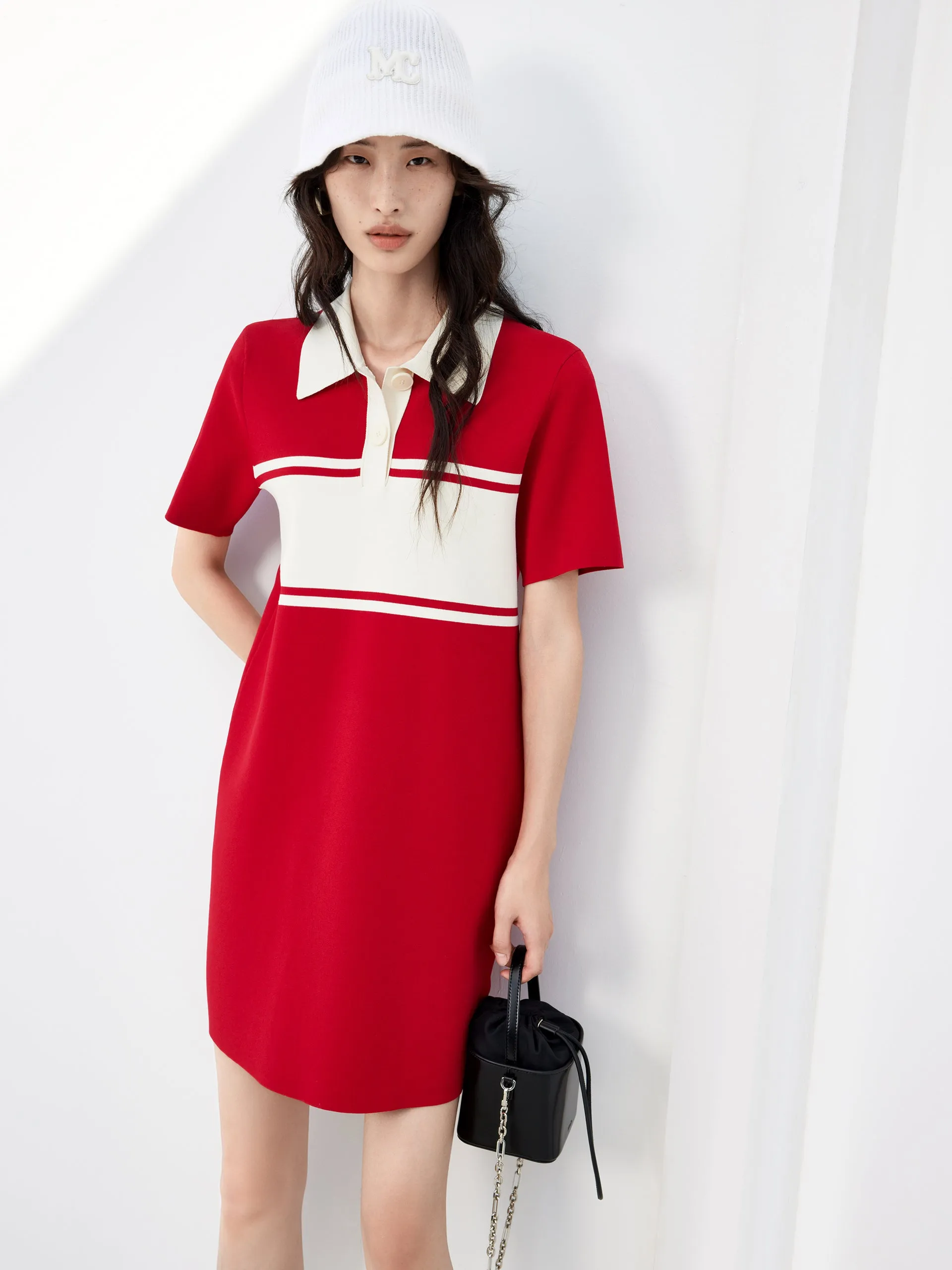 Polo Collar Contrast Mini Dress