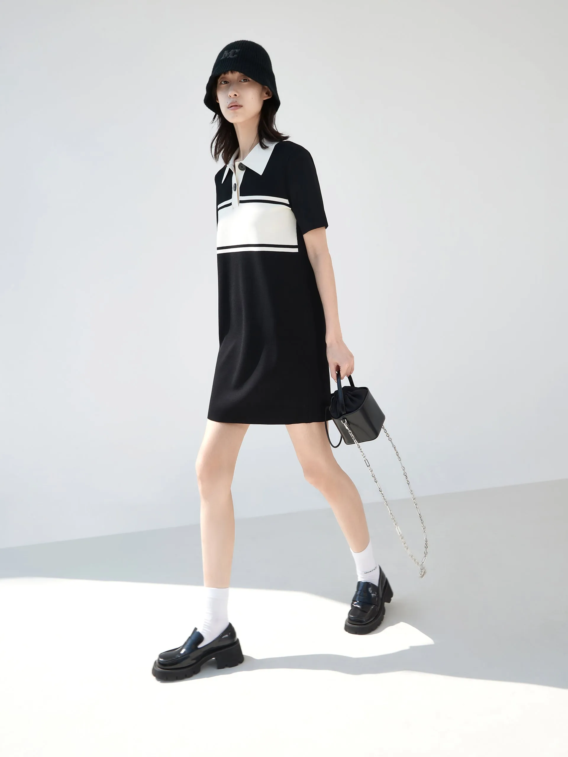 Polo Collar Contrast Mini Dress