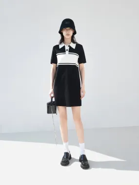 Polo Collar Contrast Mini Dress