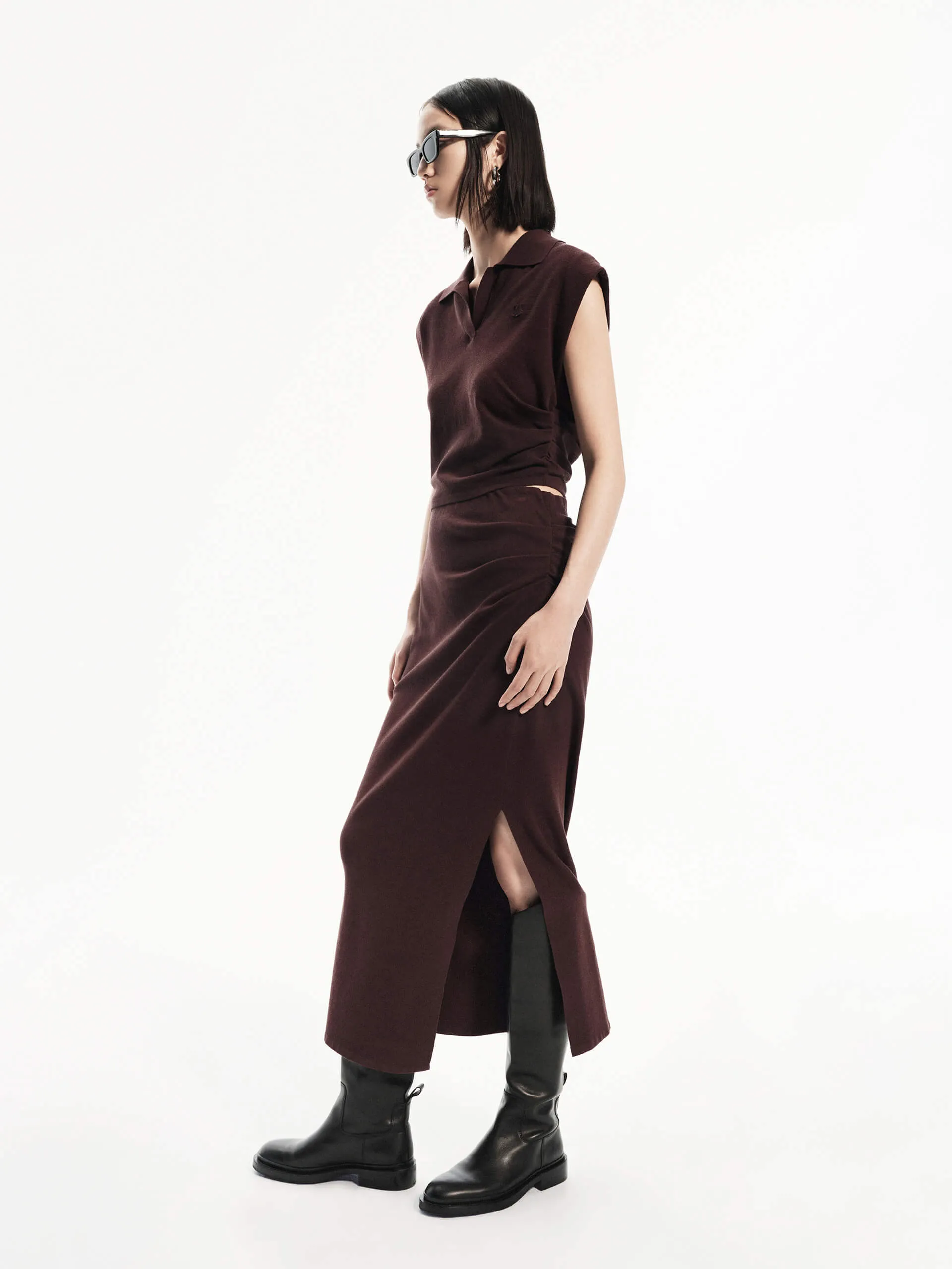 Polo Collar Fitted Dress Set