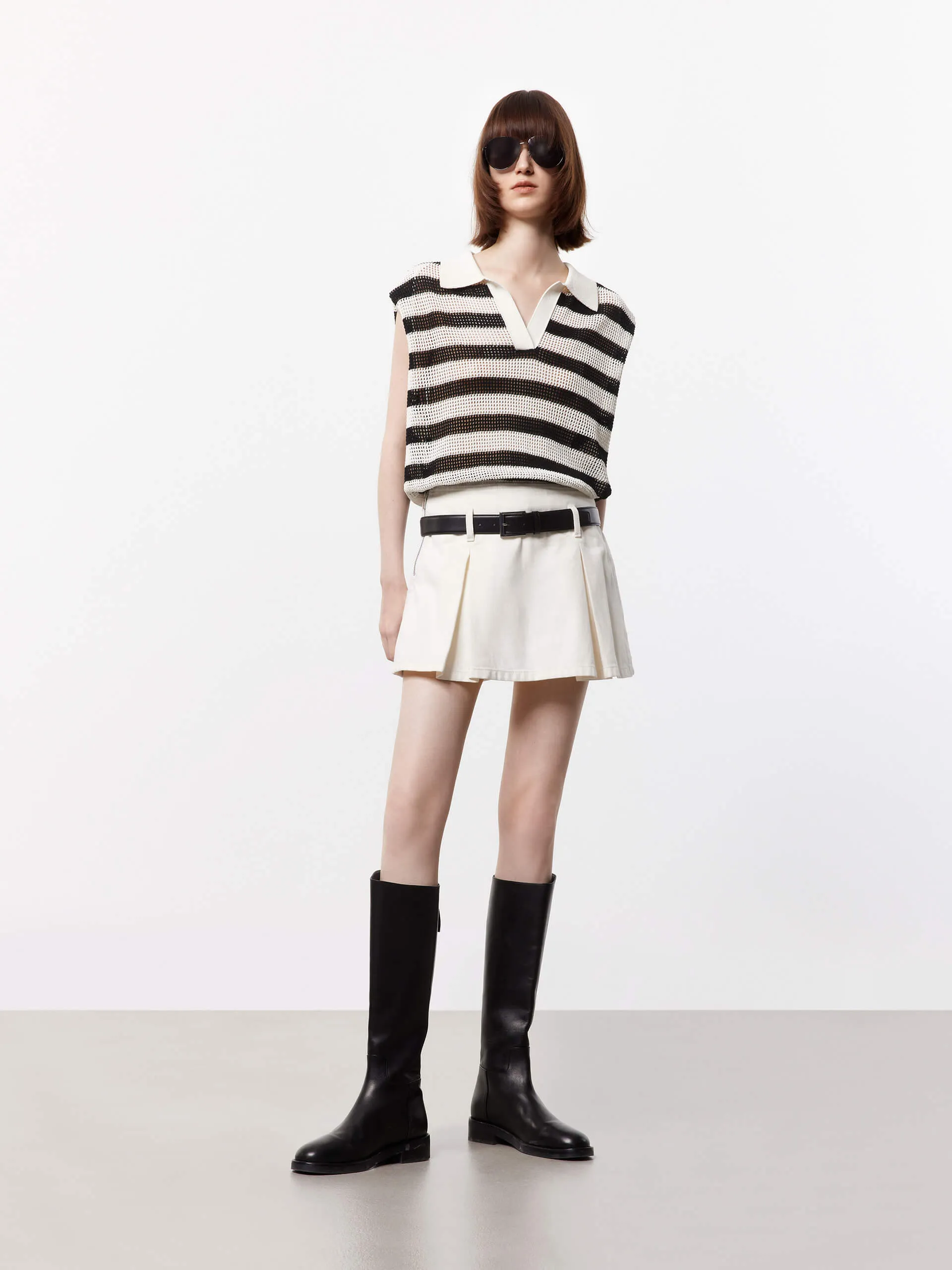 Polo Collar Striped Top
