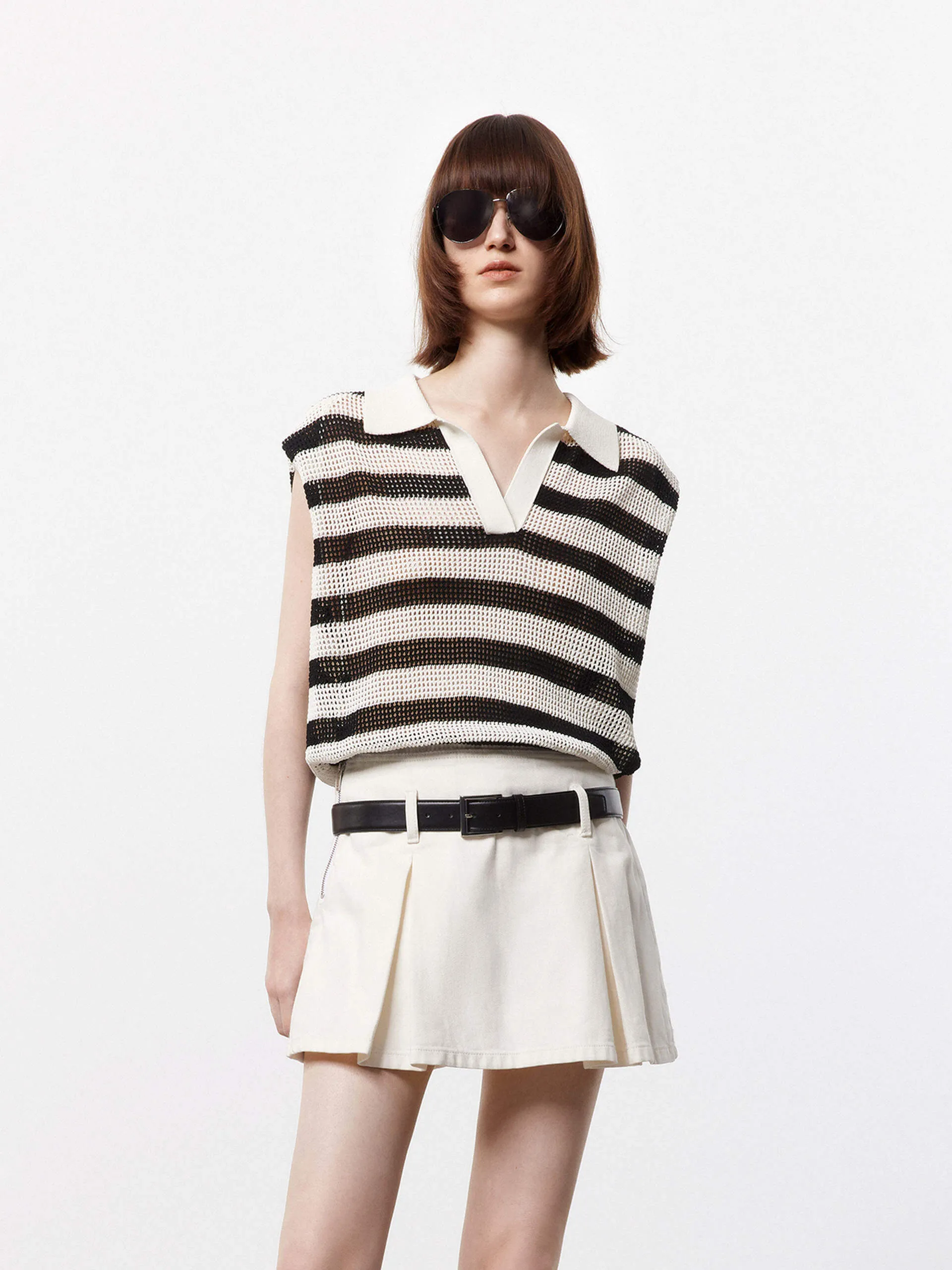 Polo Collar Striped Top