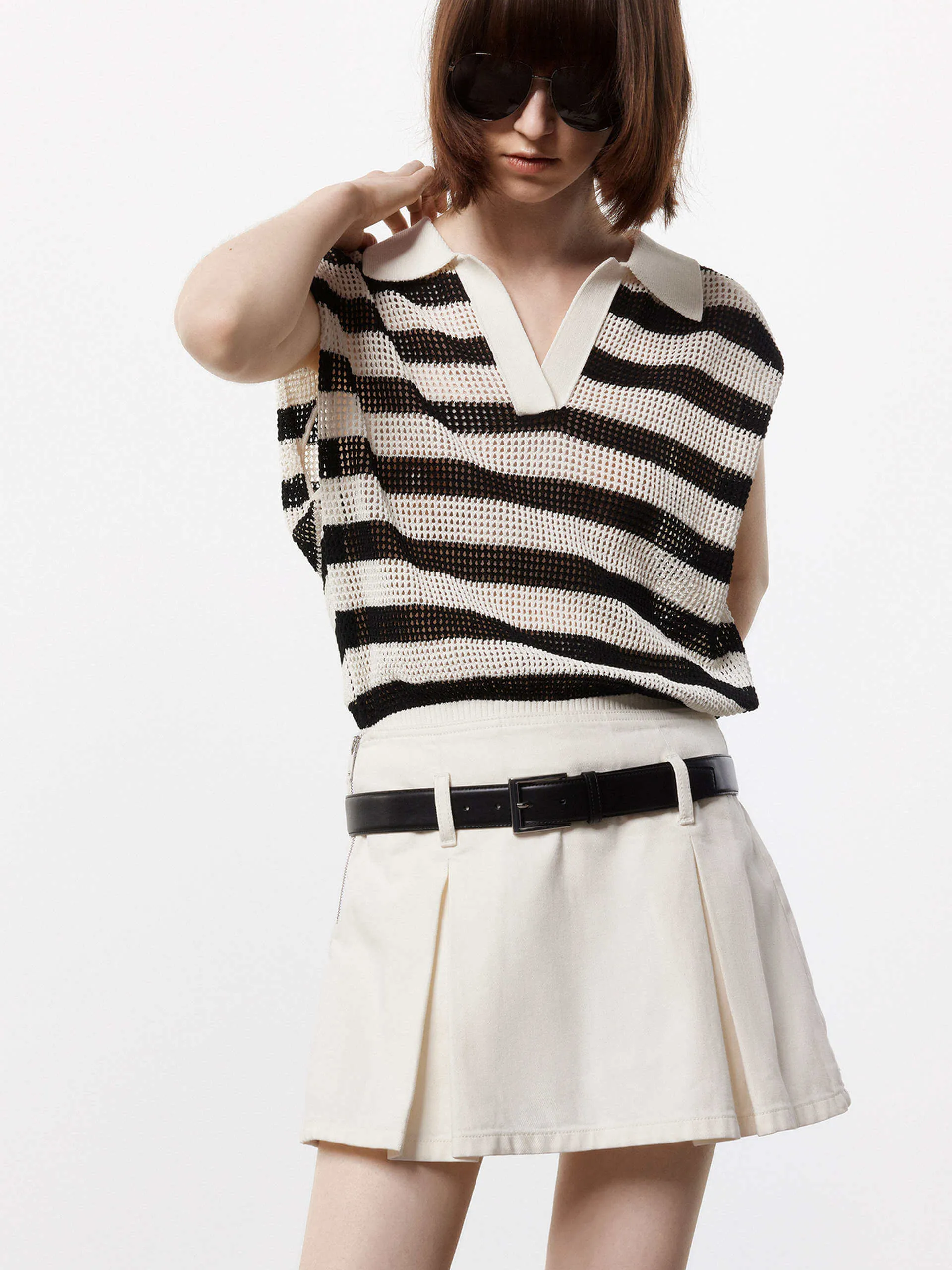 Polo Collar Striped Top