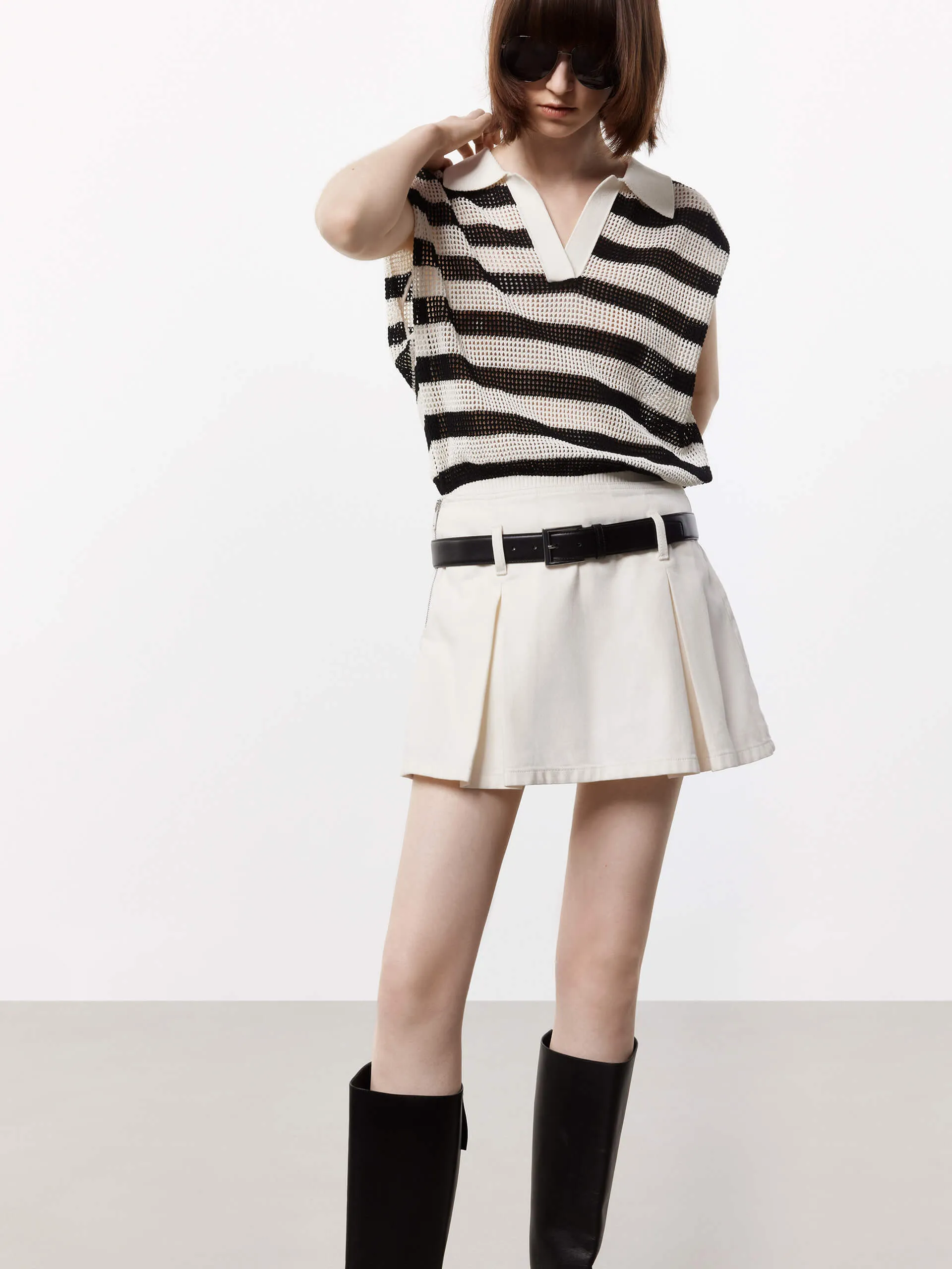 Polo Collar Striped Top