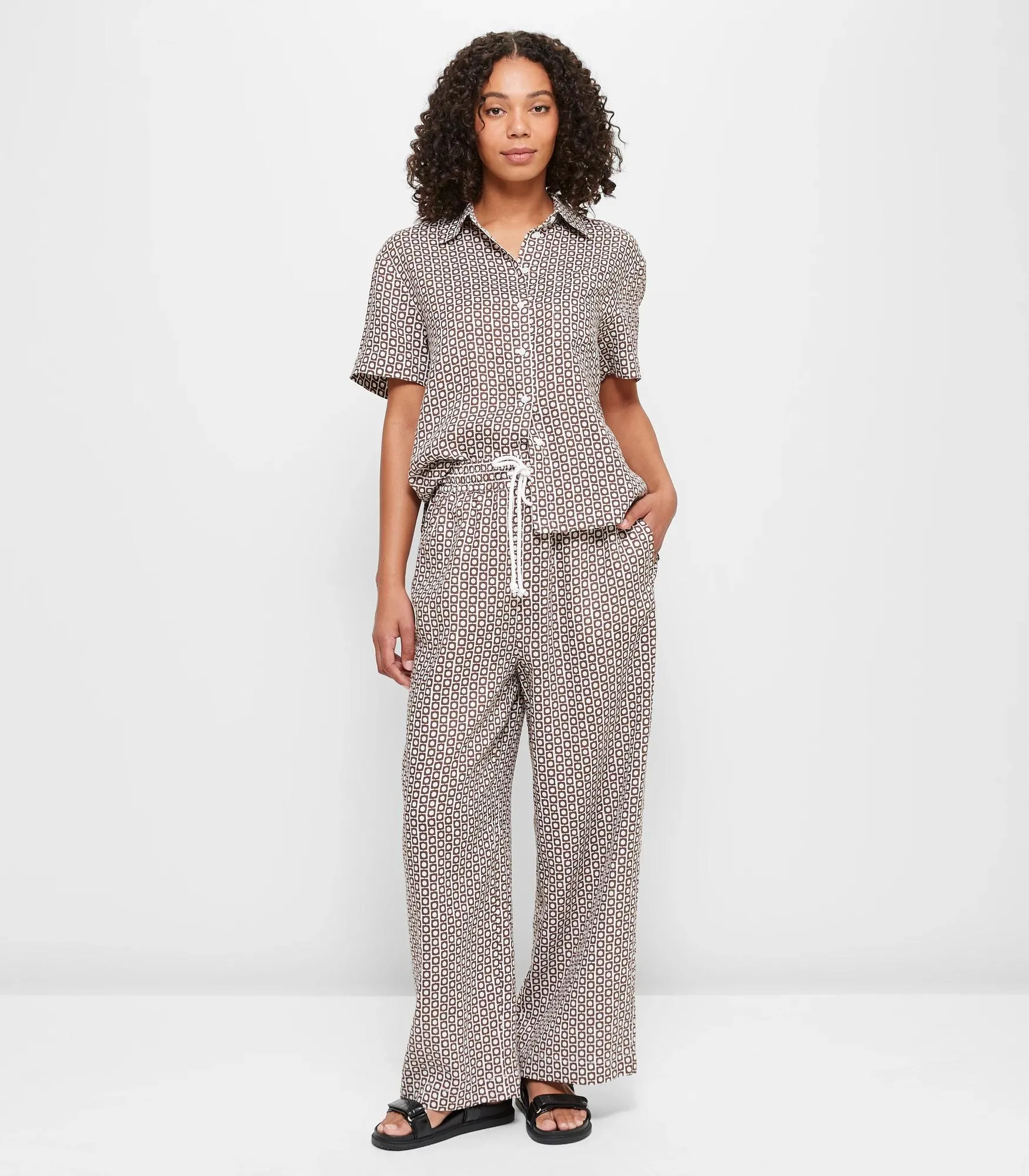 popular  European Linen Wide Leg Pants - Round Geo