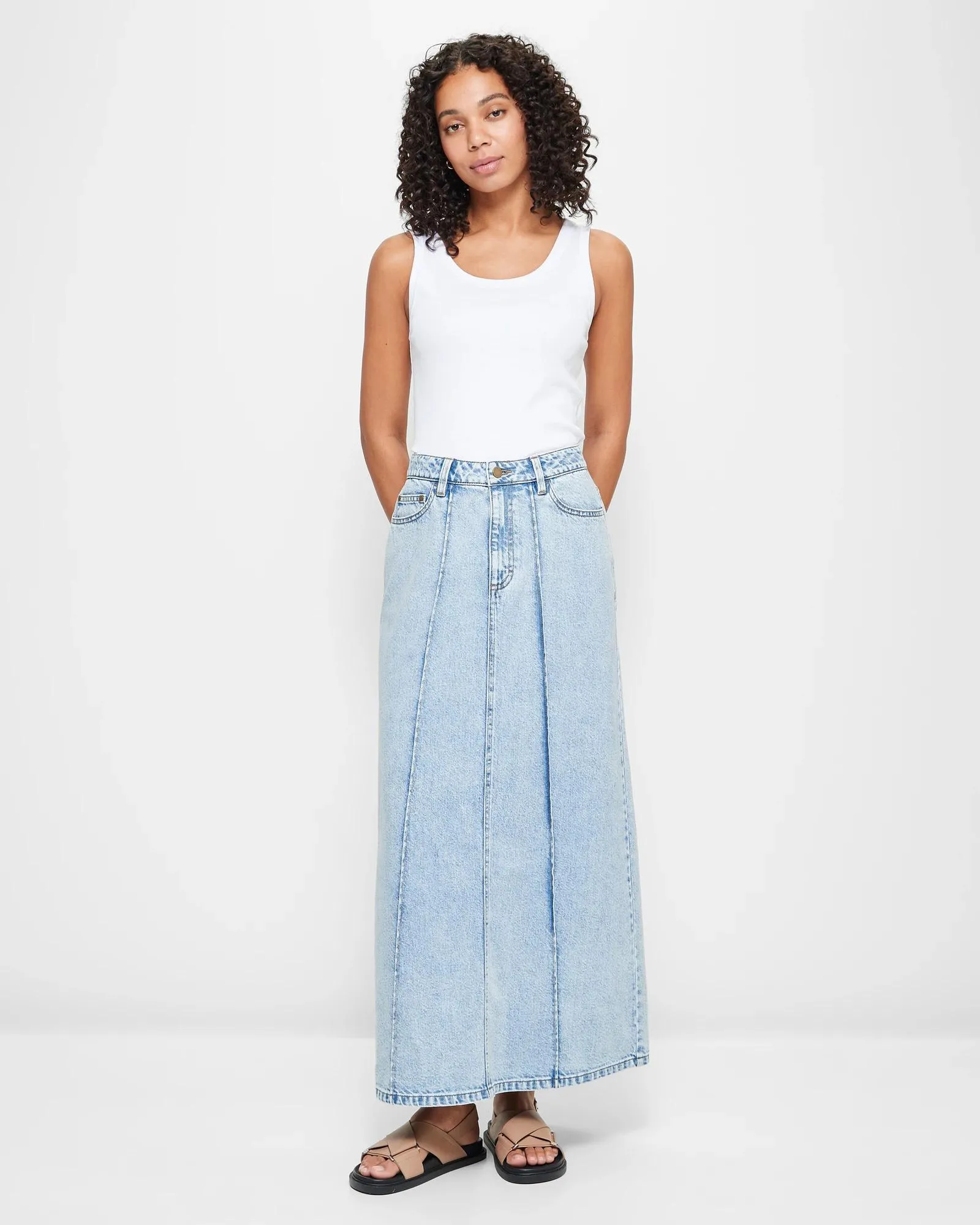 popular  Panelled Denim Maxi Skirt - Island Blue