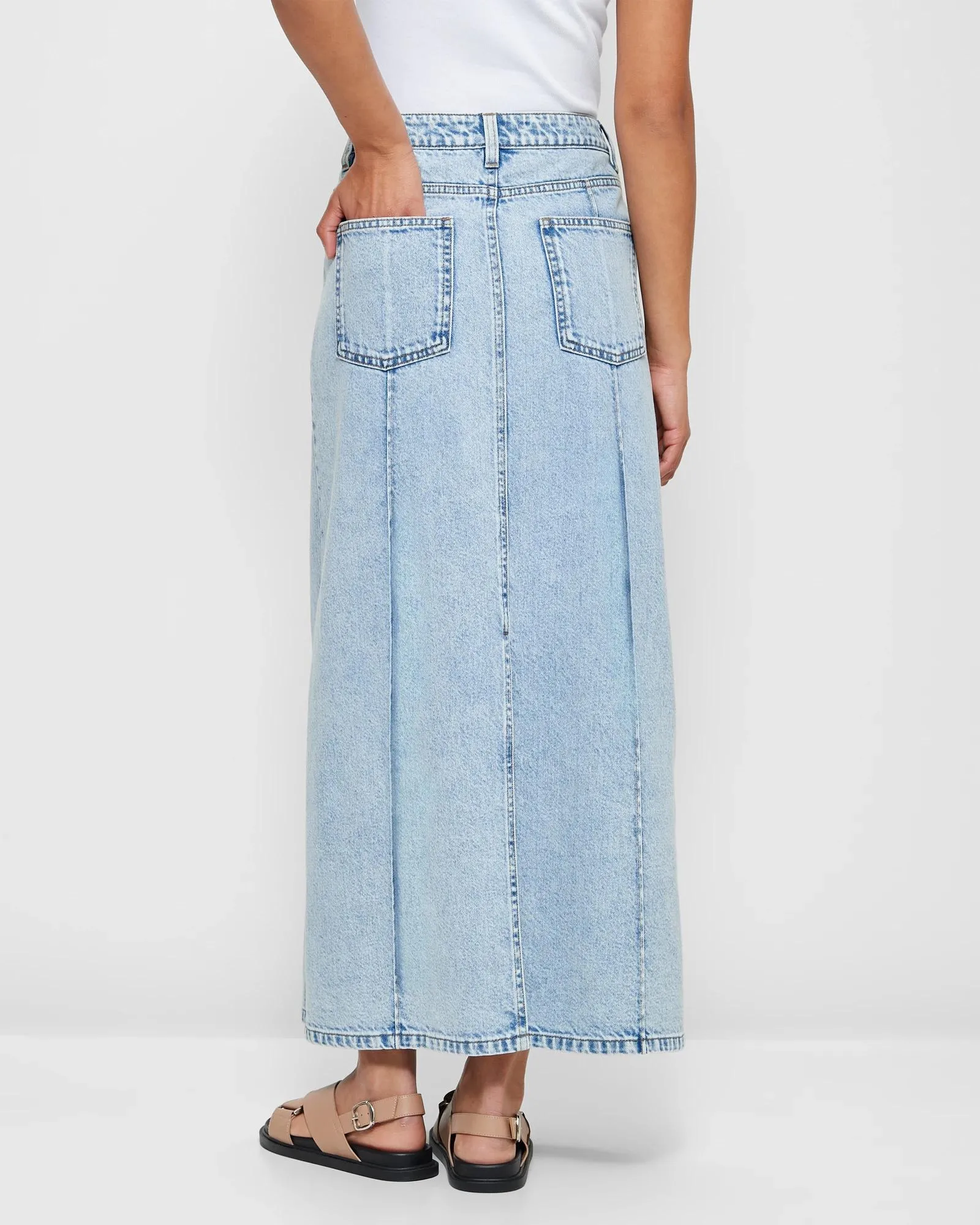 popular  Panelled Denim Maxi Skirt - Island Blue