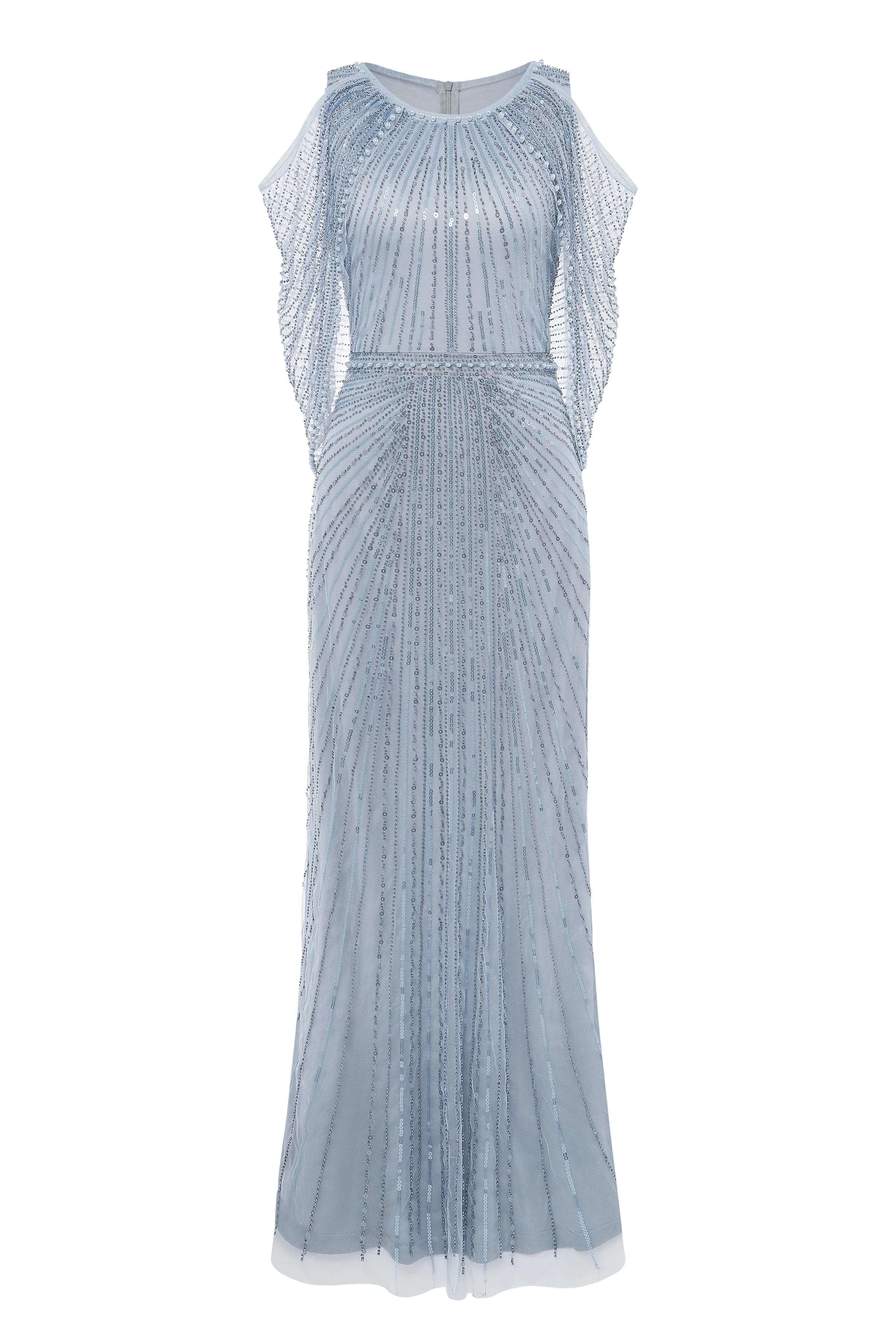Radiant Sequins Cape Sleeve Evening Gown