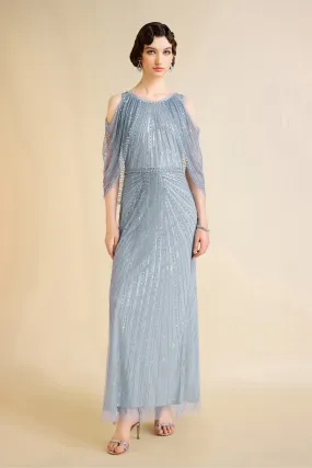 Radiant Sequins Cape Sleeve Evening Gown