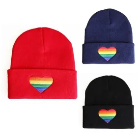 Rainbow Heart Embroidered Knit Hat | Pride Colors Beanie | LGBT  Merch