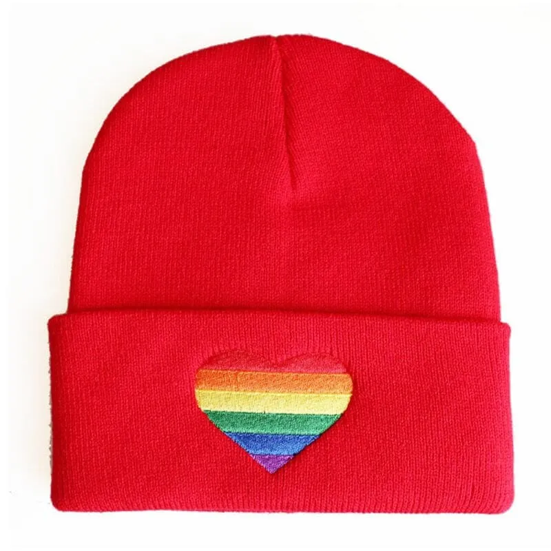 Rainbow Heart Embroidered Knit Hat | Pride Colors Beanie | LGBT  Merch