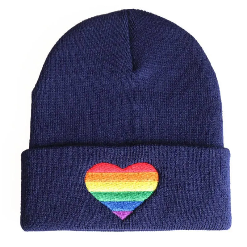 Rainbow Heart Embroidered Knit Hat | Pride Colors Beanie | LGBT  Merch