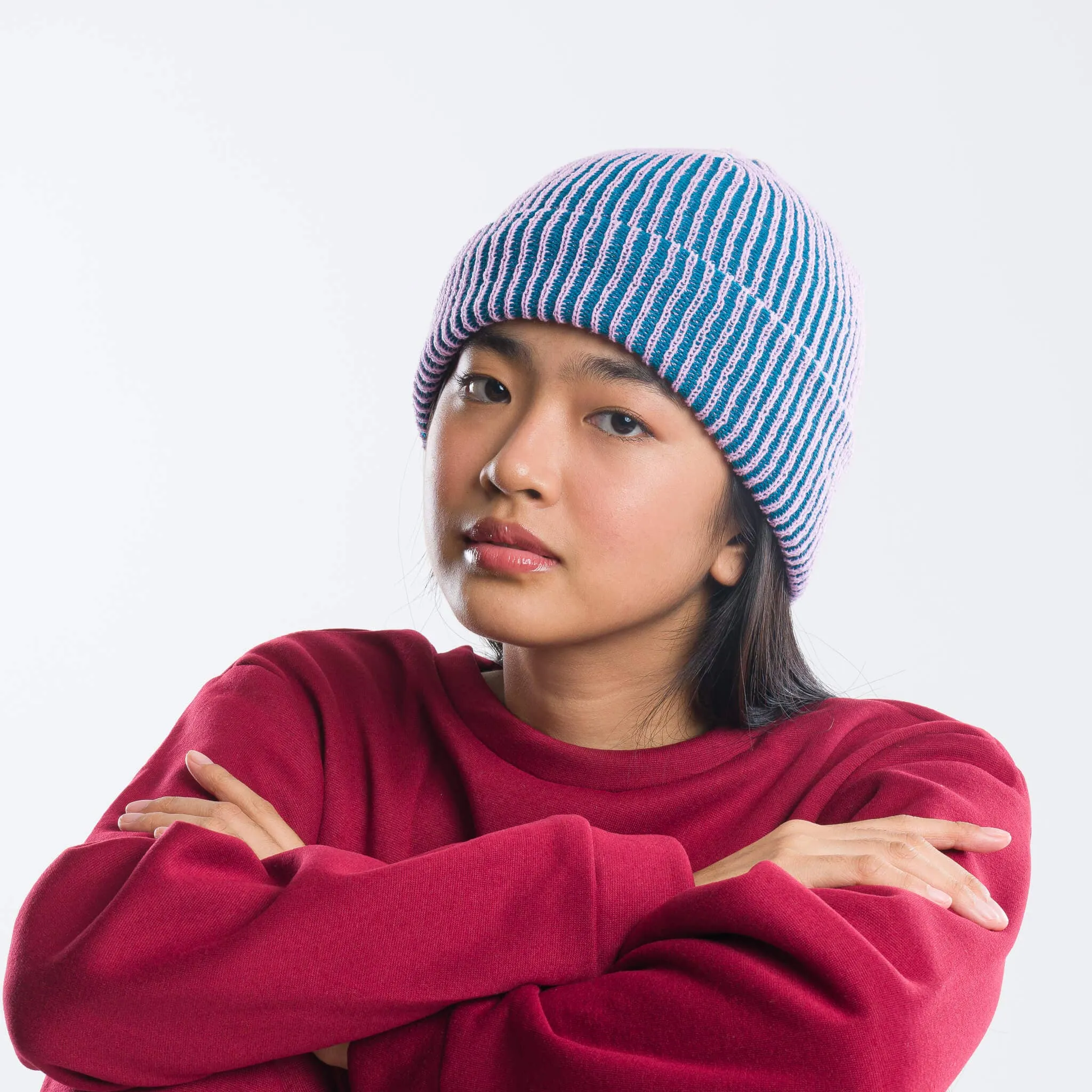 Rib Knit Beanie - Teal Lilac