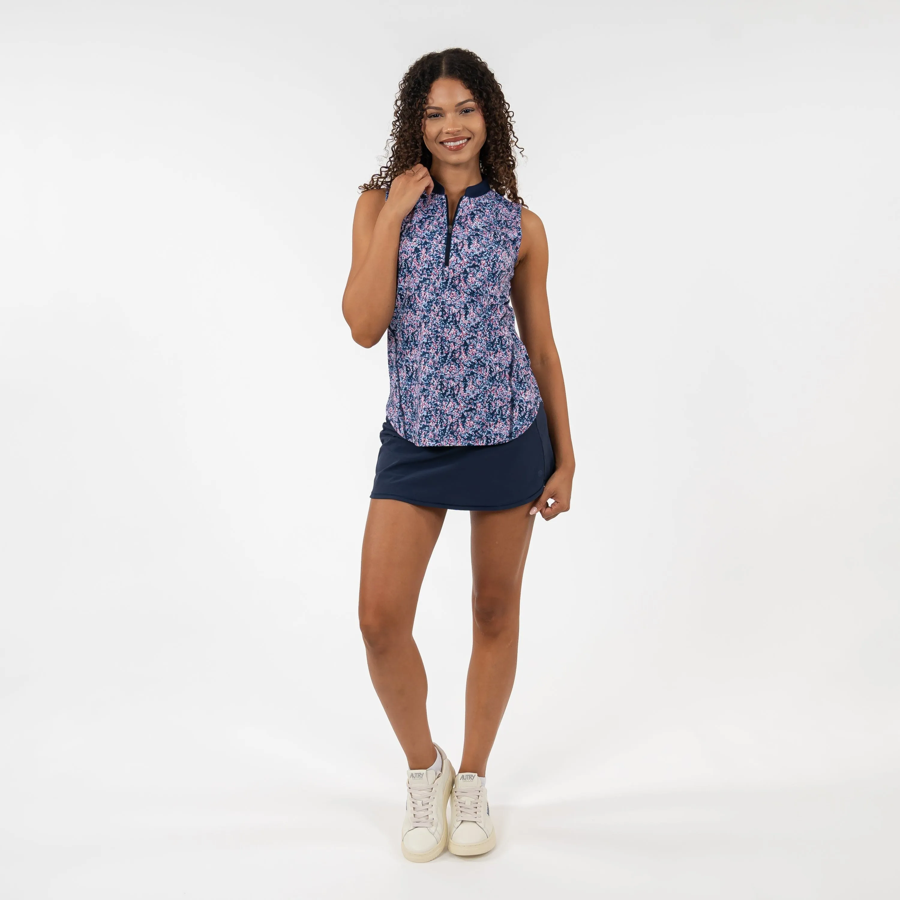 Rosette Sleeveless Zip | The Rosette - Fleet Navy