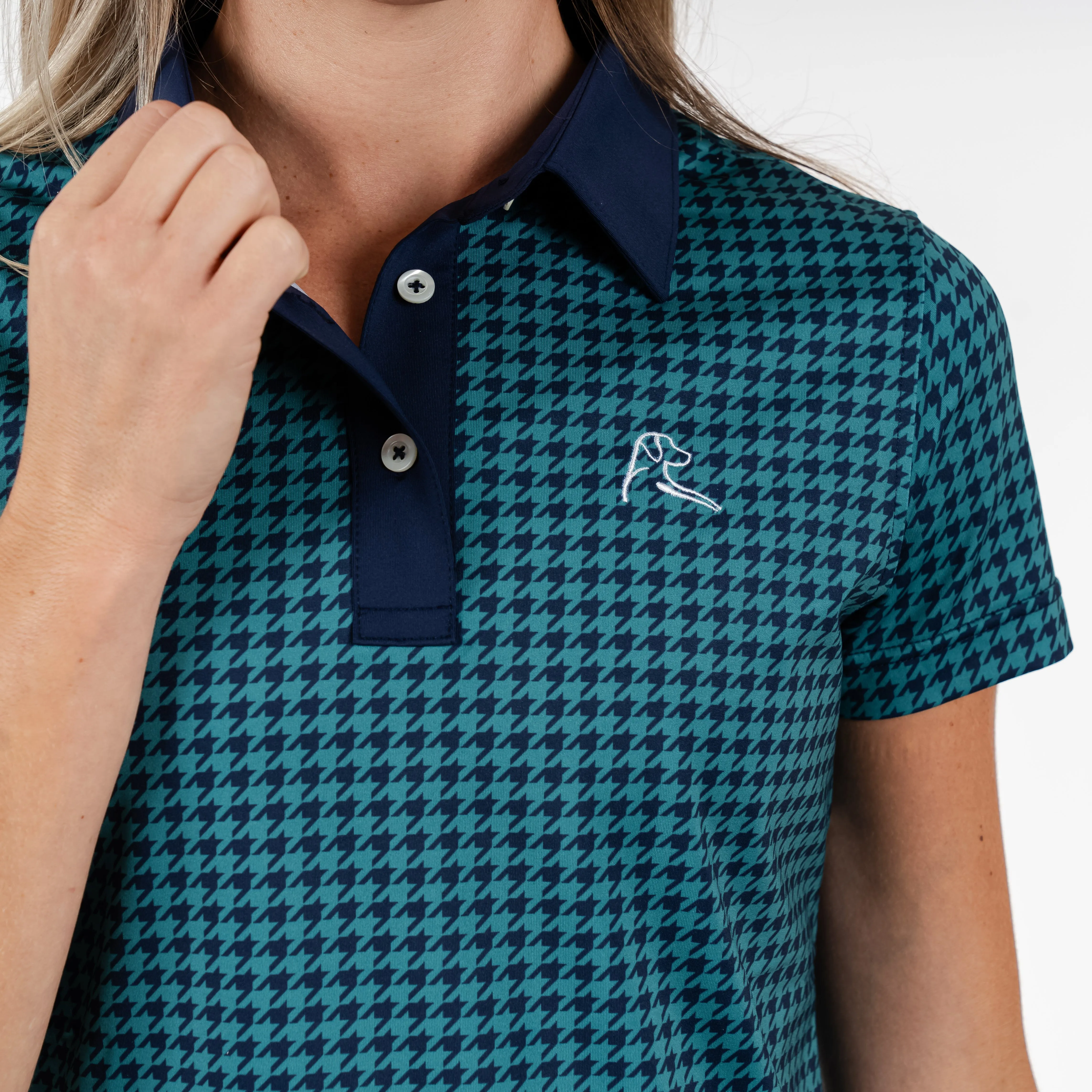 Royal Houndstooth Performance Polo | The Royal Houndstooth - Leaf Green/Fleet Navy