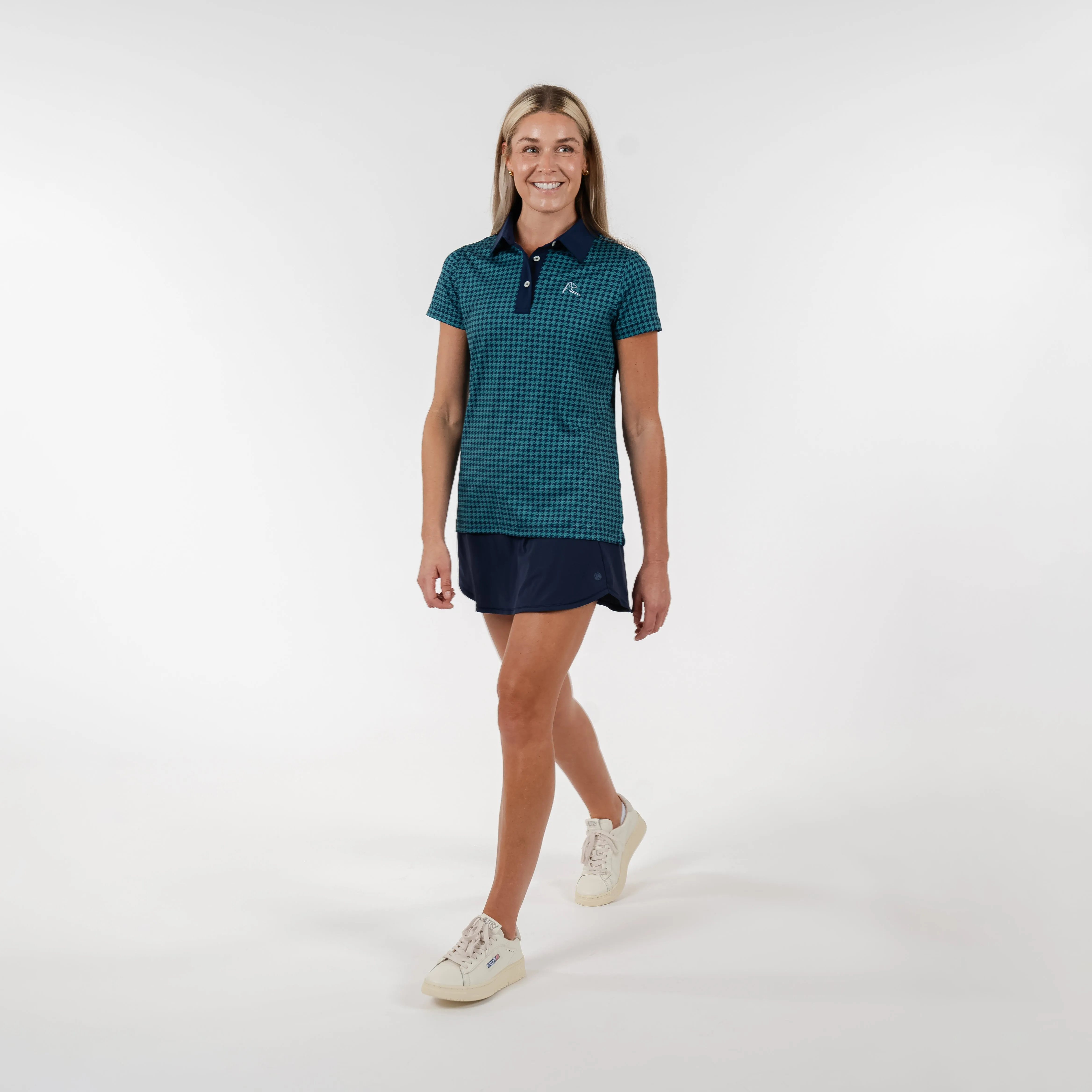 Royal Houndstooth Performance Polo | The Royal Houndstooth - Leaf Green/Fleet Navy