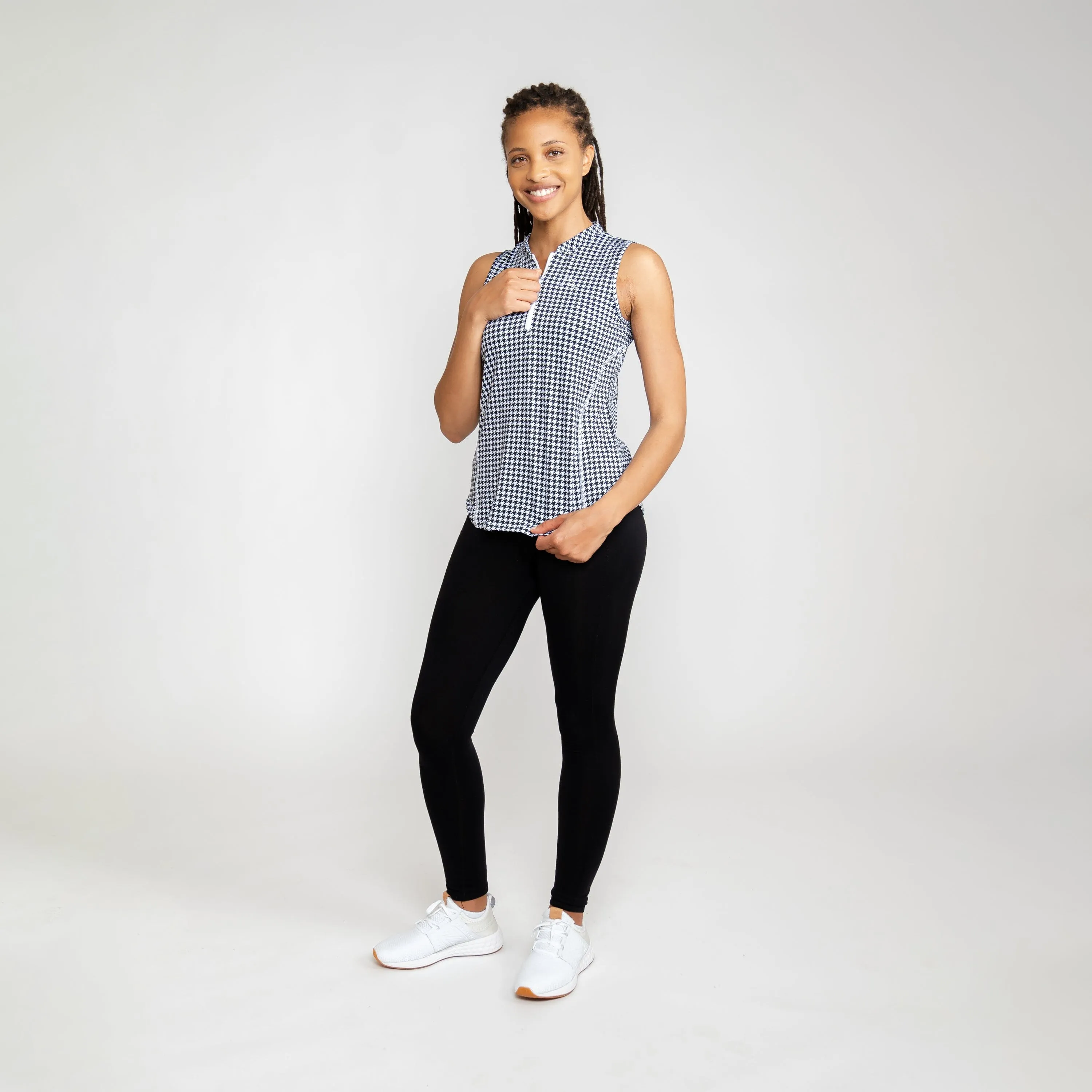 Royal Houndstooth Sleeveless Zip | The Royal Houndstooth - Black/White
