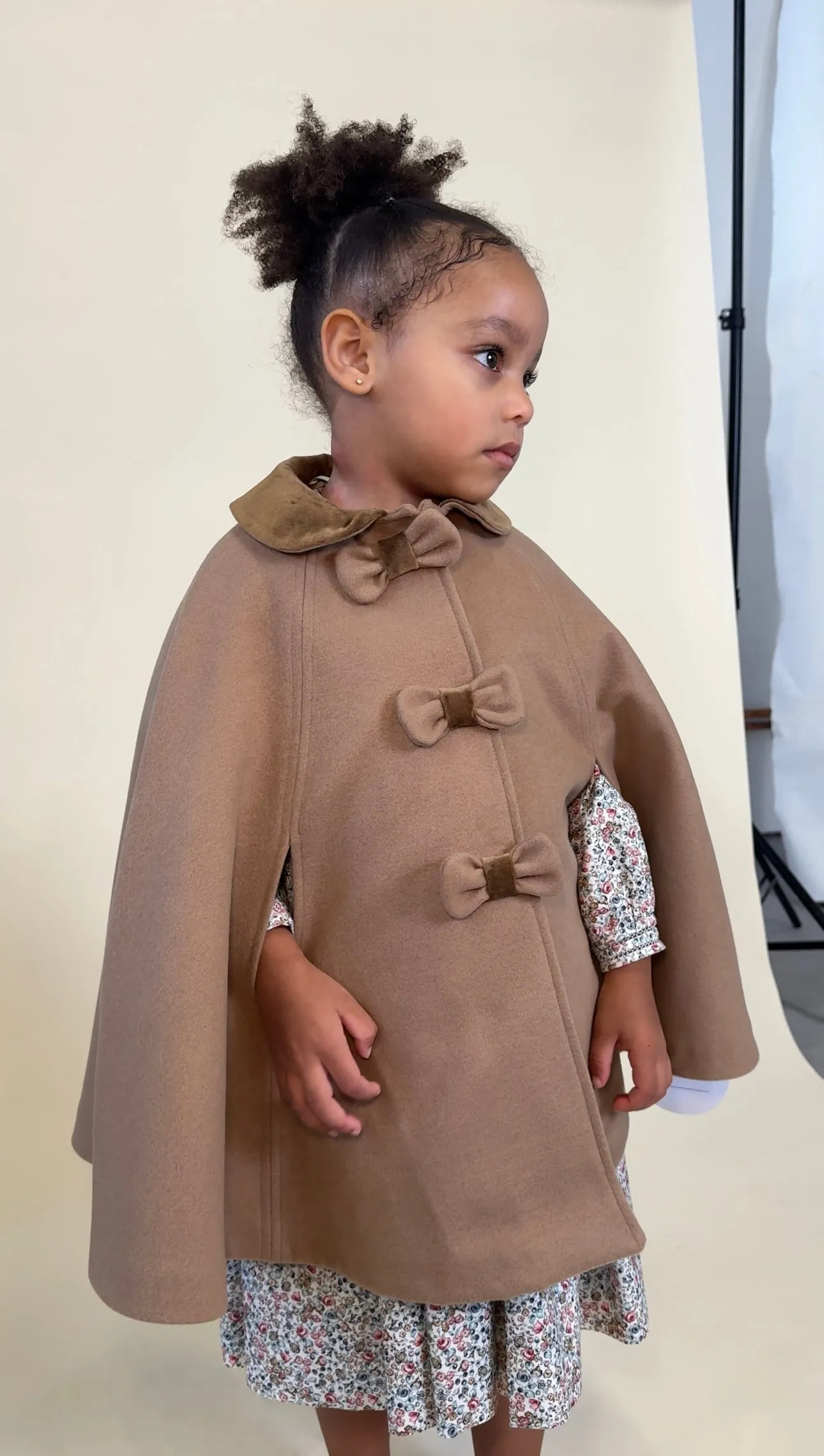 Sarah Louise Traditional velvet trimmed camel cape