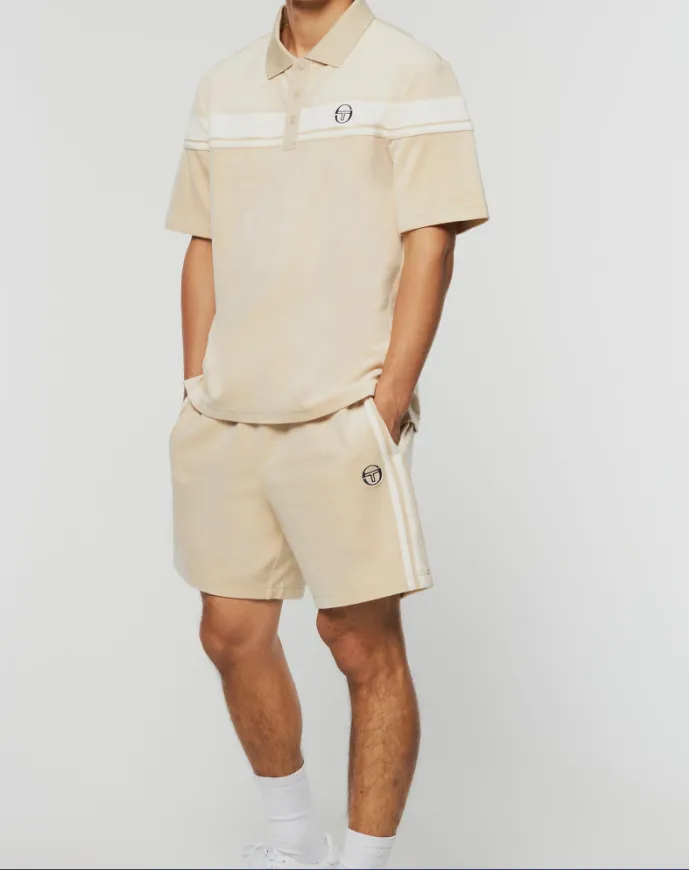 SERGIO TACCHINI VELOUR DAMARINDO POLO SHORTS SET - Men’s-CEMENT/GARDENIA