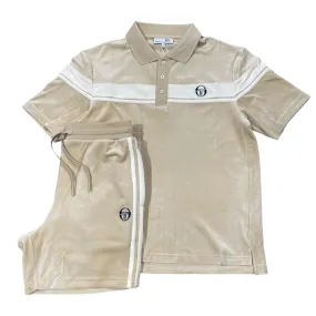 SERGIO TACCHINI VELOUR DAMARINDO POLO SHORTS SET - Men’s-CEMENT/GARDENIA