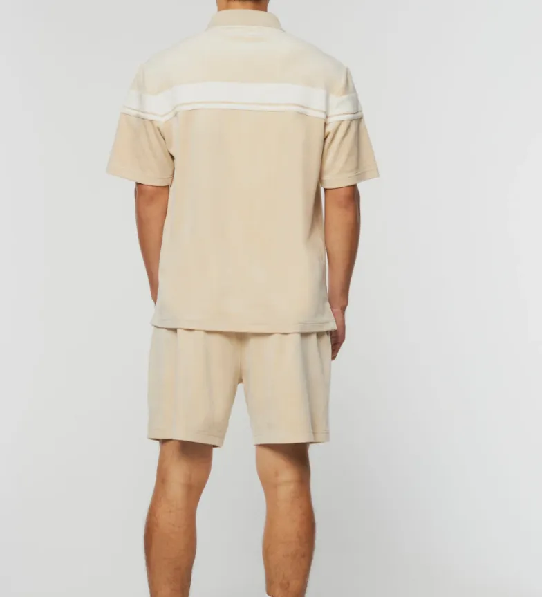SERGIO TACCHINI VELOUR DAMARINDO POLO SHORTS SET - Men’s-CEMENT/GARDENIA