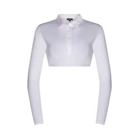 SH323 - long sleeve crop shell, round woven collar, viscose