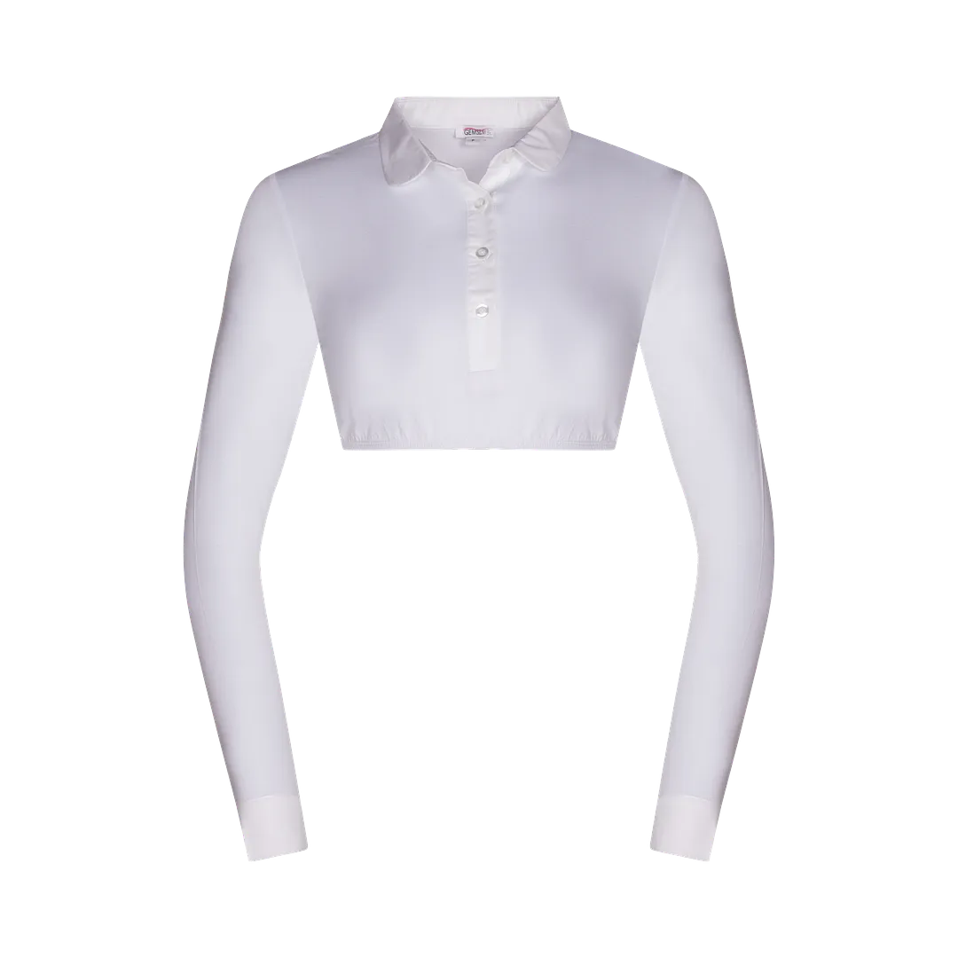 SH324 - long sleeve crop shell, woven cuff and round collar, viscose