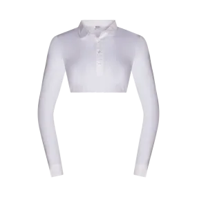 SH324 - long sleeve crop shell, woven cuff and round collar, viscose