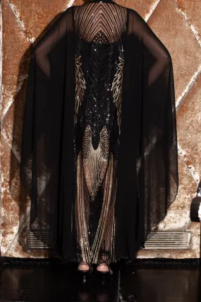 Sheer Cape Cover-Up Duster - Black & Gold