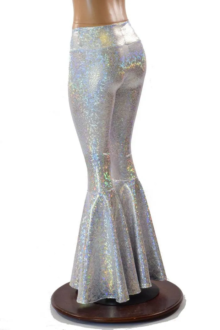 Silvery White High Waist Bell Bottom Flares