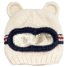 Ski Goggles Hat - Cream Bear