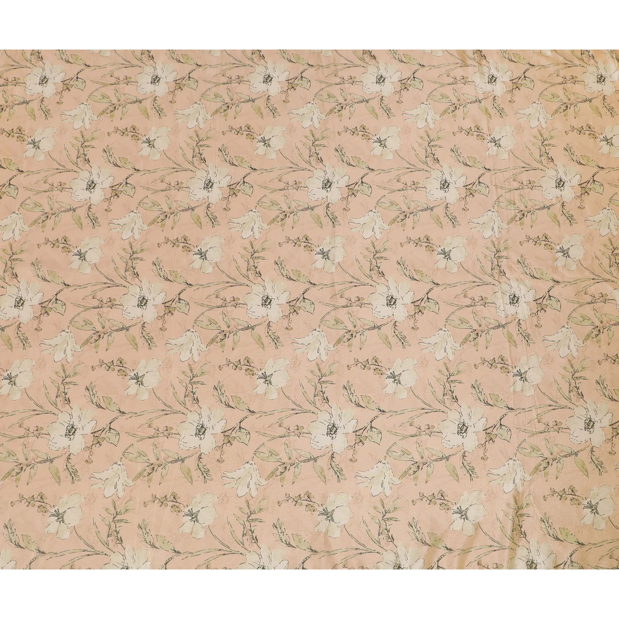 Soft Peach Blossom Organza Fabric - Delicate Botanical Sketch, 110cm Width, Graceful Drape-D18940