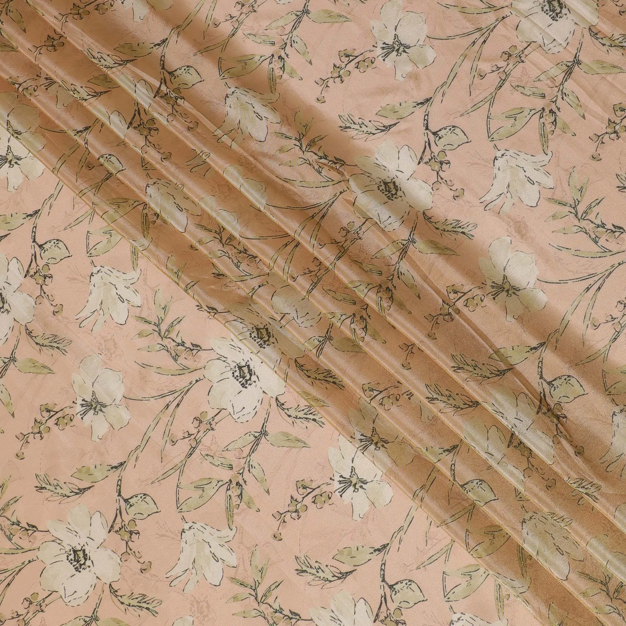Soft Peach Blossom Organza Fabric - Delicate Botanical Sketch, 110cm Width, Graceful Drape-D18940